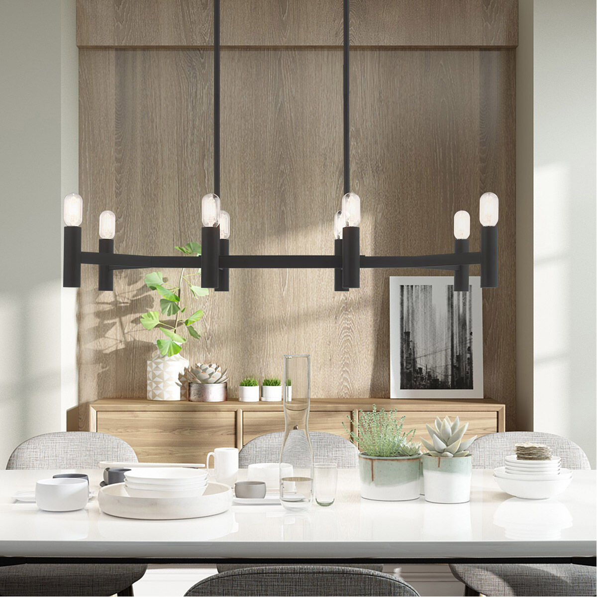 Copenhagen 8 Light 40 inch Black Linear Chandelier Ceiling Light