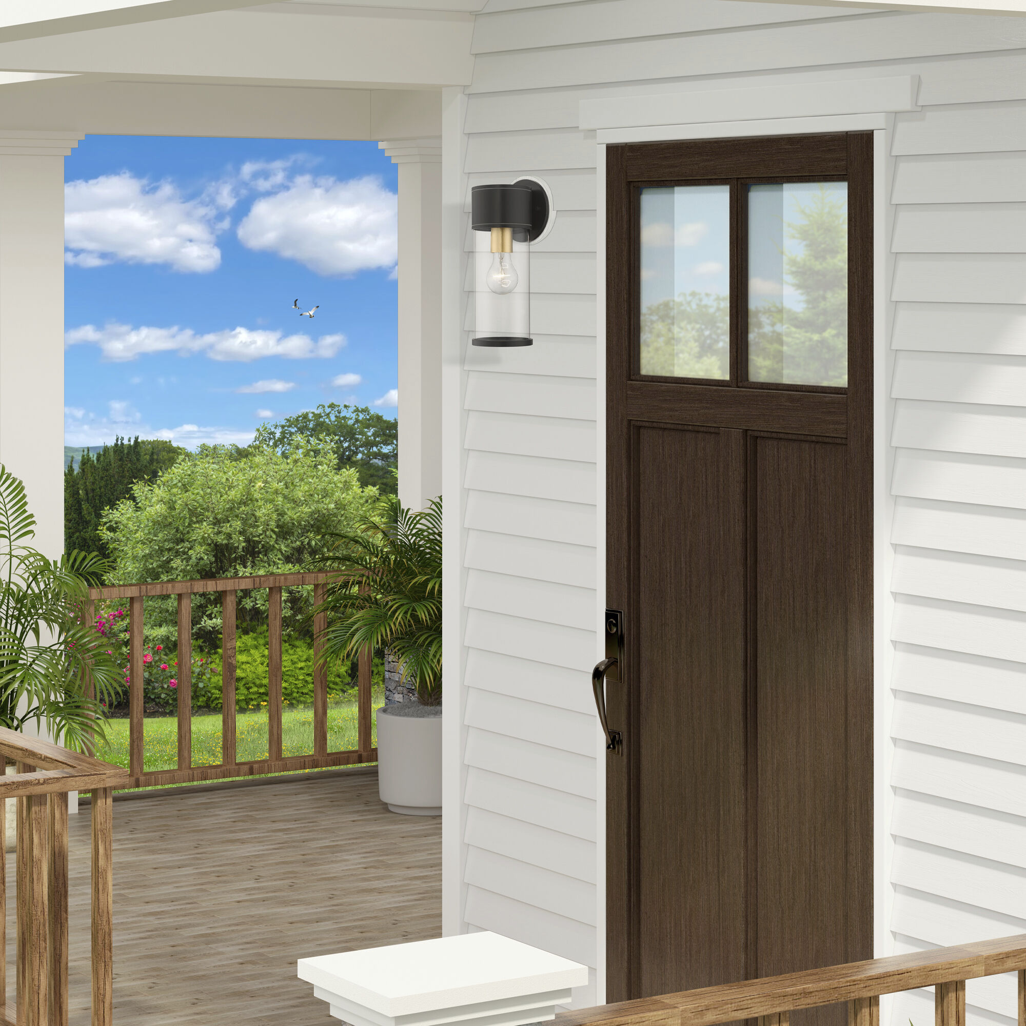 Atlantic 1 Light 4.5 inch Bronze with Antique Gold Finish Accents Outdoor Medium Wall Lantern Wall Light