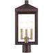 Nyack 3 Light 19.5 inch Bronze with Antique Brass Cluser Outdoor Post Top Lantern