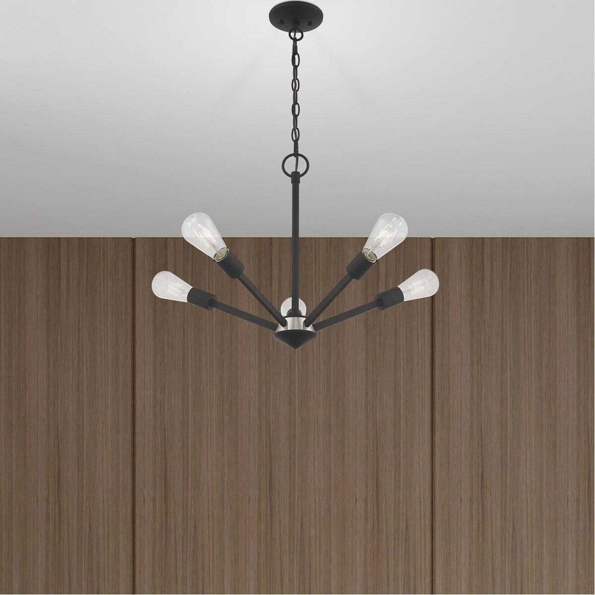 Prague 5 Light 20 inch Black with Brushed Nickel Accents Chandelier Ceiling Light