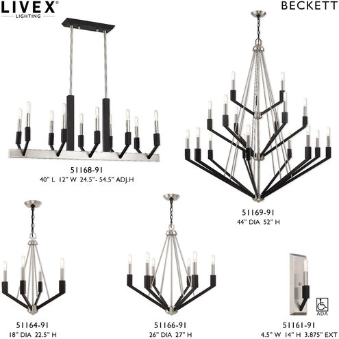 Beckett 10 Light 40 inch Brushed Nickel & Black Linear Chandelier Ceiling Light
