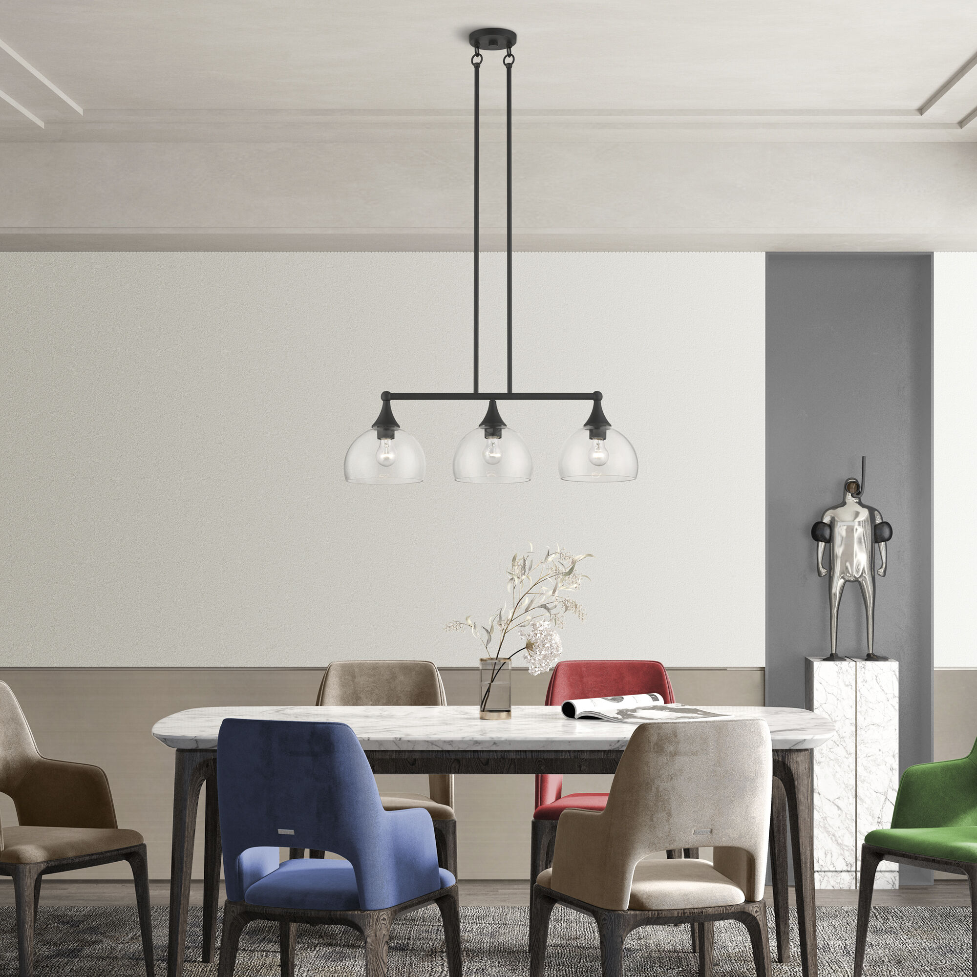 Glendon 3 Light 30 inch Black Linear Chandelier Ceiling Light