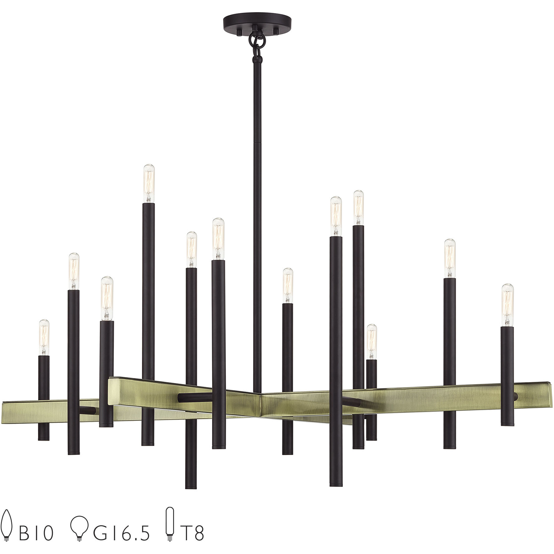 Denmark 12 Light 42 inch Bronze with Antique Brass Accents Foyer Chandelier Ceiling Light