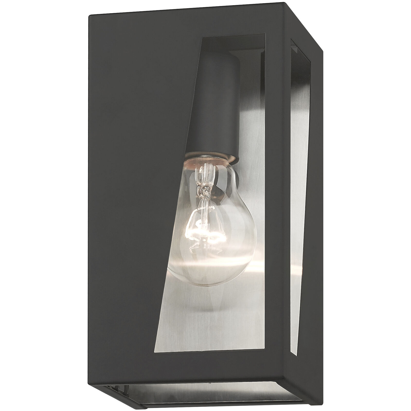 Forsyth 1 Light 8.5 inch Black with Brushed Nickel Stainless Steel Outdoor Wall Lantern, Small