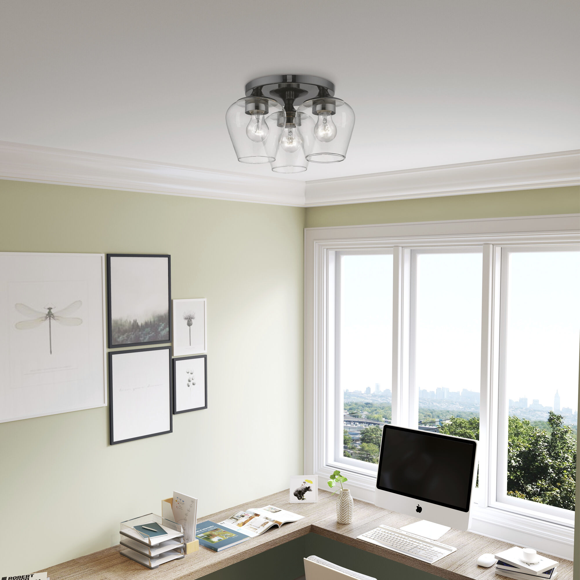 Willow 3 Light 13 inch Black Chrome Flush Mount Ceiling Light