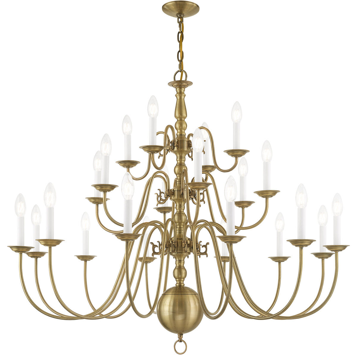 Williamsburgh 22 Light 42 inch Antique Brass Chandelier Ceiling Light