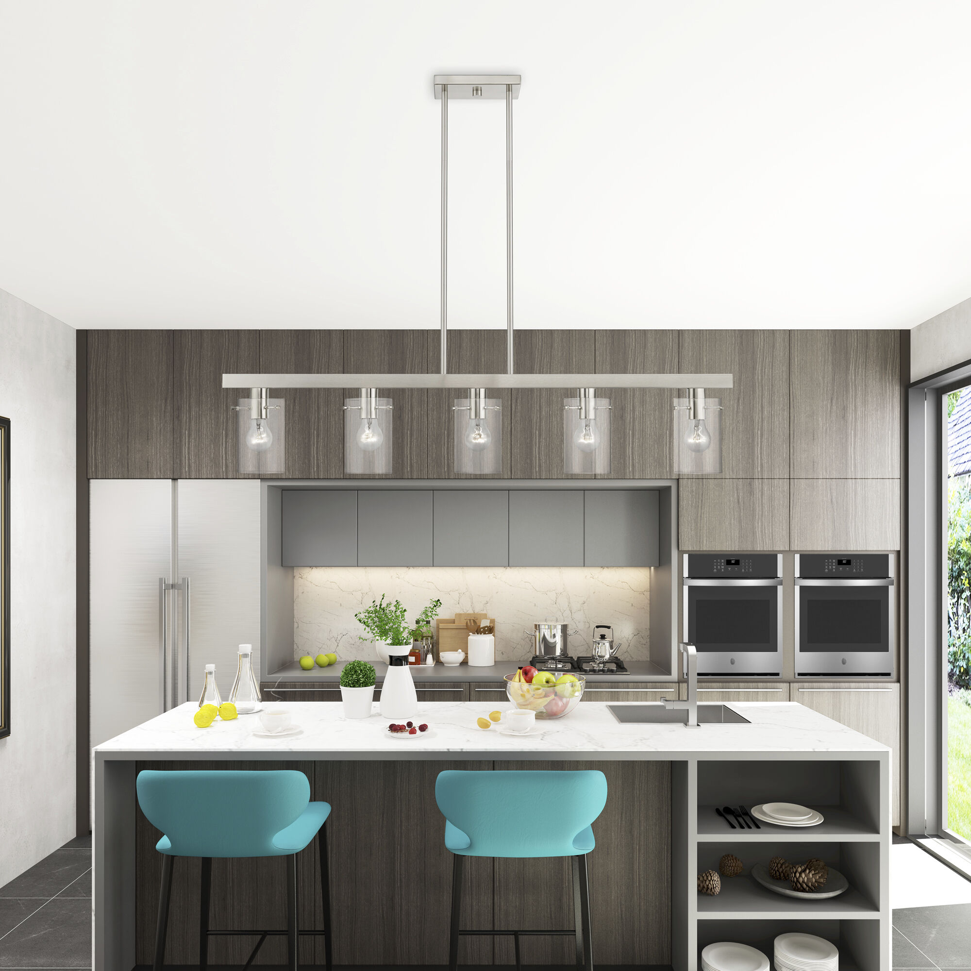 Munich 5 Light 42 inch Brushed Nickel Linear Chandelier Ceiling Light