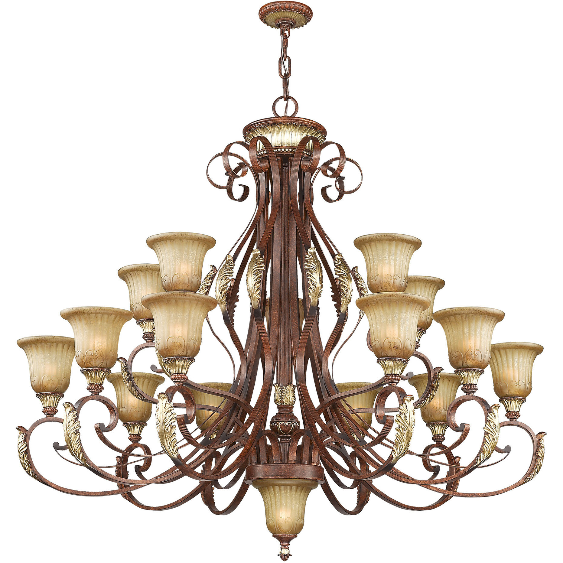 Villa Verona 16 Light 50 inch Verona Bronze with Aged Gold Leaf Accents Chandelier Ceiling Light