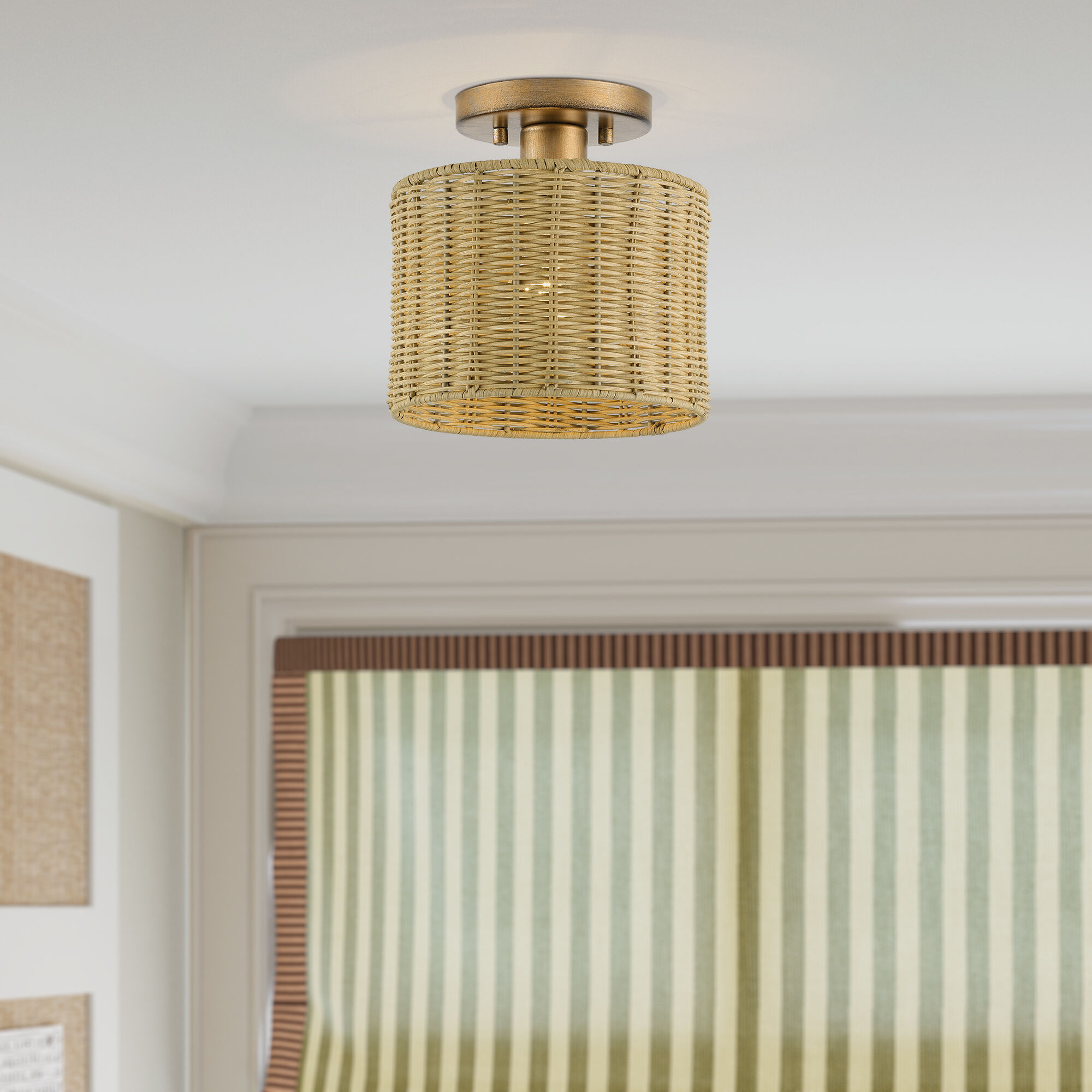 Weavington 1 Light 8.5 inch Antique Gold Leaf Semi Flush Mount Ceiling Light, Small