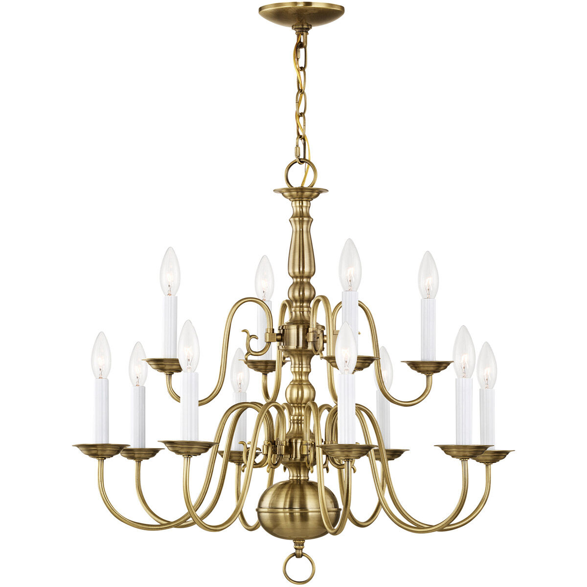 Williamsburgh 12 Light 26 inch Antique Brass Chandelier Ceiling Light