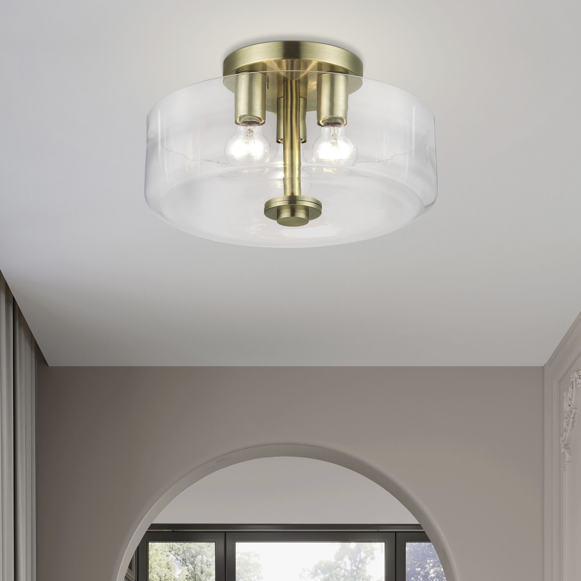 Whitworth 3 Light 14.5 inch Antique Brass Semi-Flush Ceiling Light