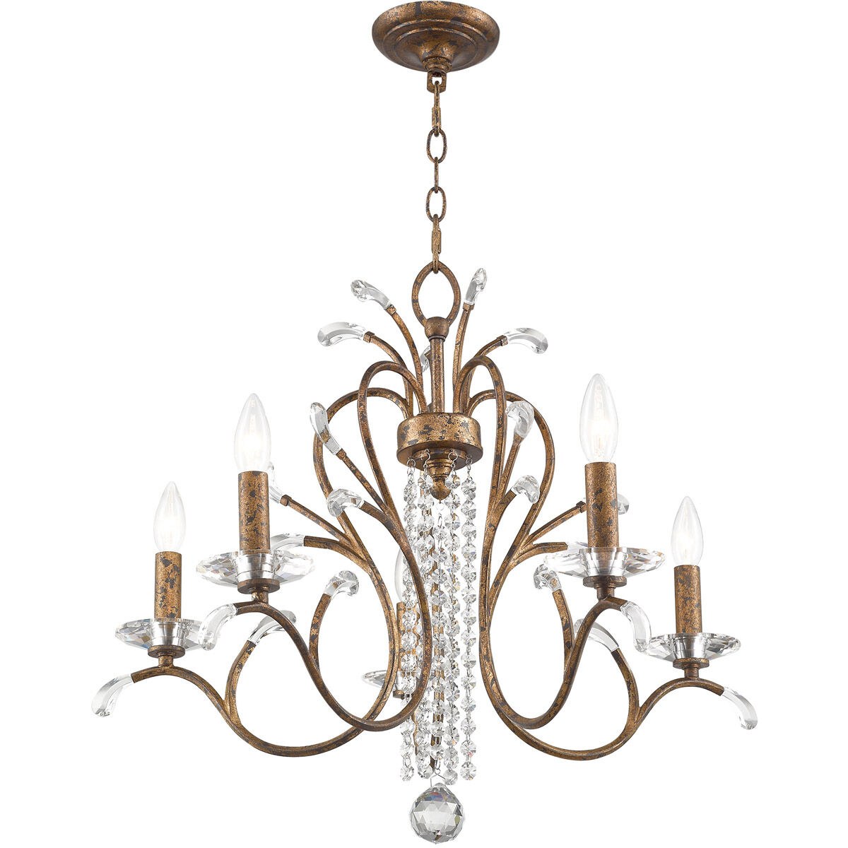 Serafina 5 Light 26 inch Hand Applied Venetian Golden Bronze Chandelier Ceiling Light