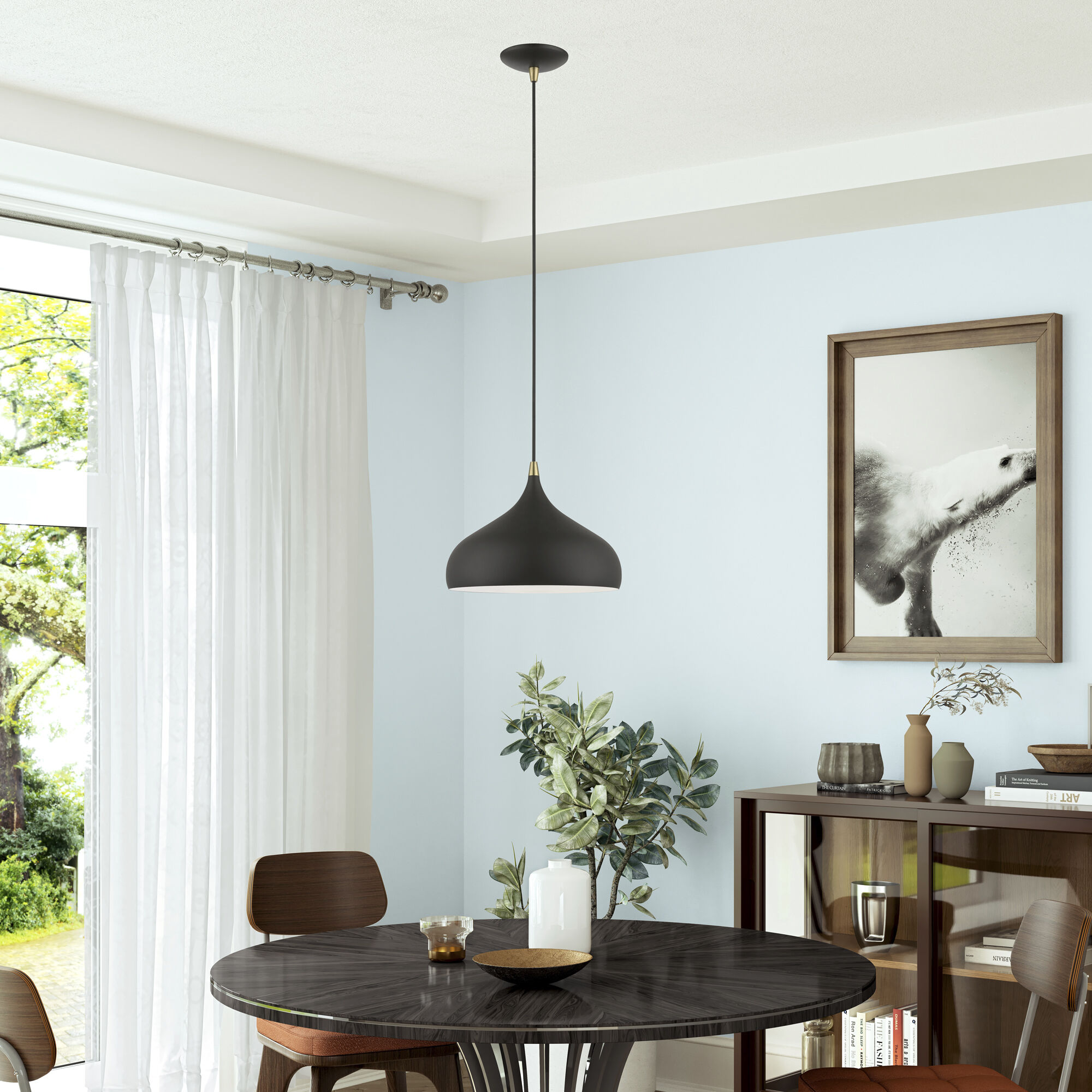 Amador 1 Light 12 inch Textured Black with Antique Brass Accents Pendant Ceiling Light