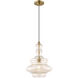 Art Glass 1 Light 12 inch Antique Brass Mini Pendant Ceiling Light