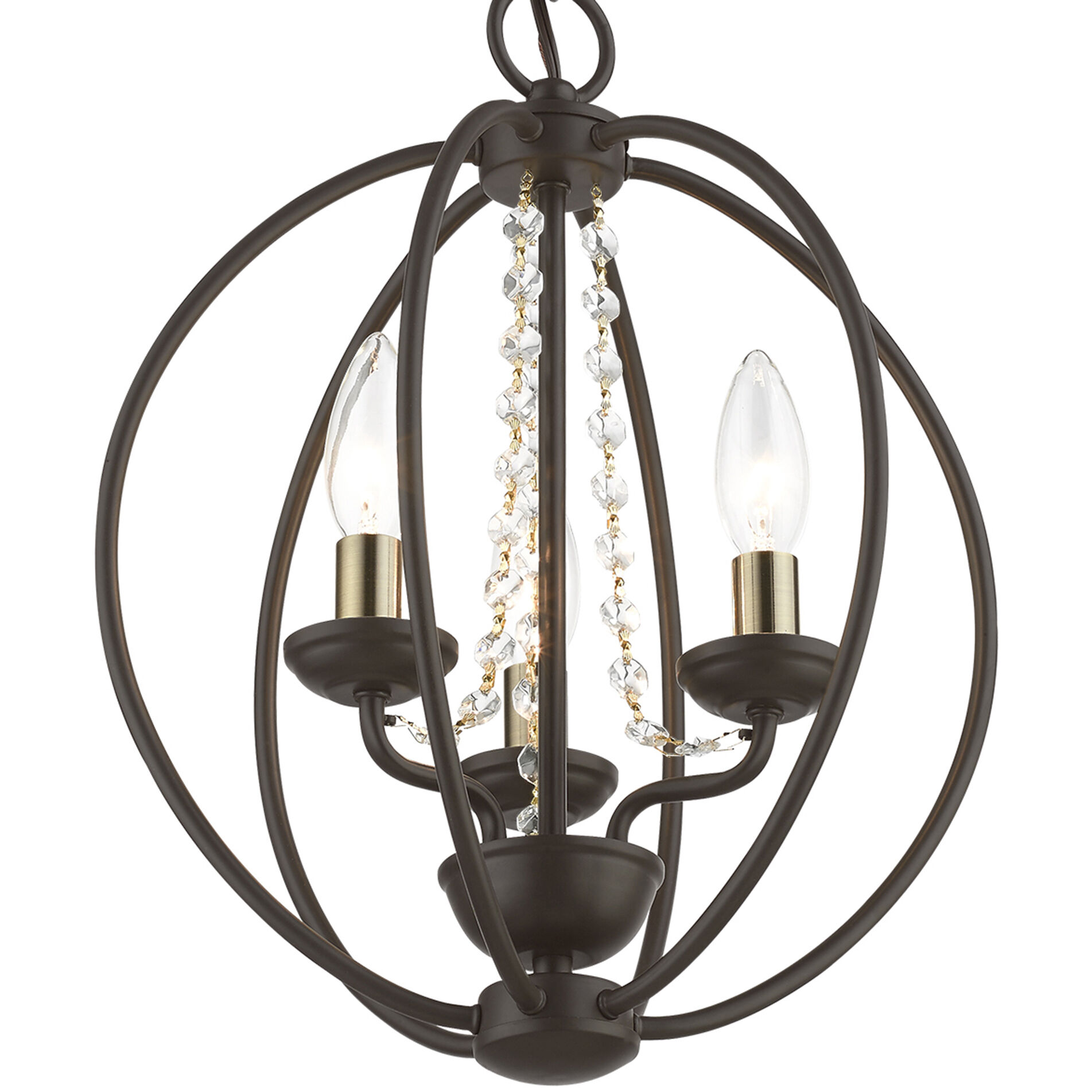 Arabella 3 Light 12 inch Bronze with Antique Brass Finish Candles Convertible Mini Chandelier/ Semi-Flush Ceiling Light, Globe