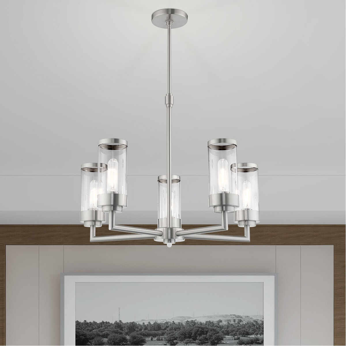 Hillcrest 5 Light 26 inch Brushed Nickel Chandelier Ceiling Light