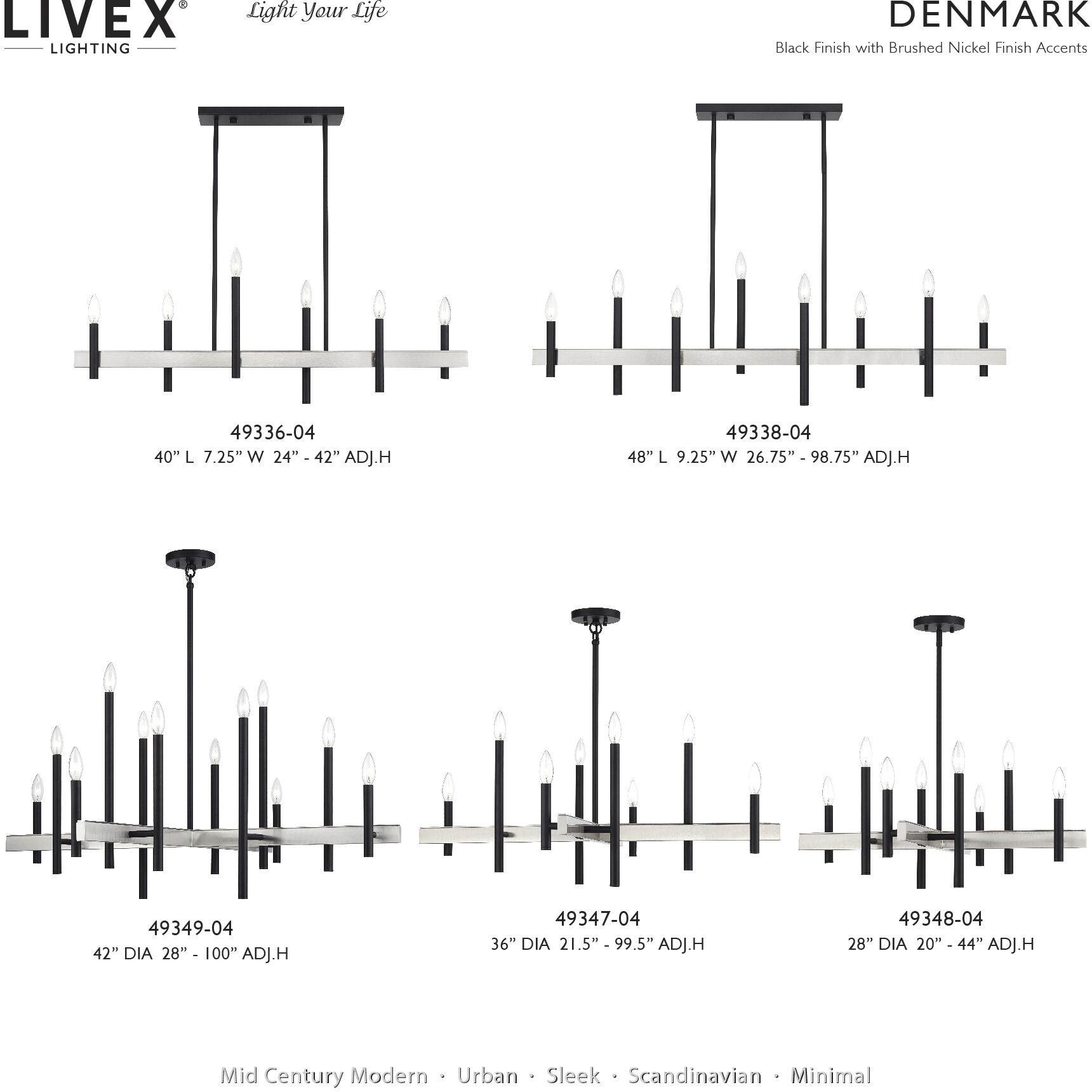 Denmark 8 Light 36 inch Black with Brushed Nickel Accents Chandelier Ceiling Light