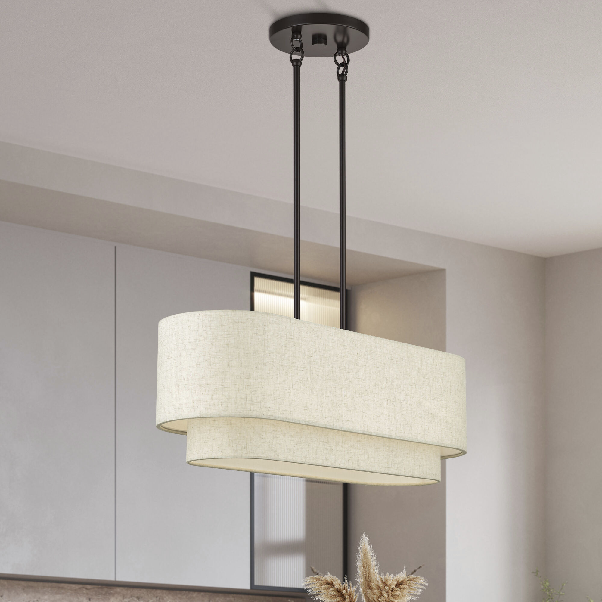 Manorwood 3 Light 30 inch English Bronze Linear Chandelier Ceiling Light, Medium