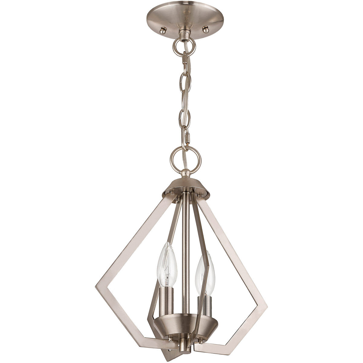 Prism 2 Light 11 inch Brushed Nickel Convertible Mini Chandelier/Ceiling Mount Ceiling Light