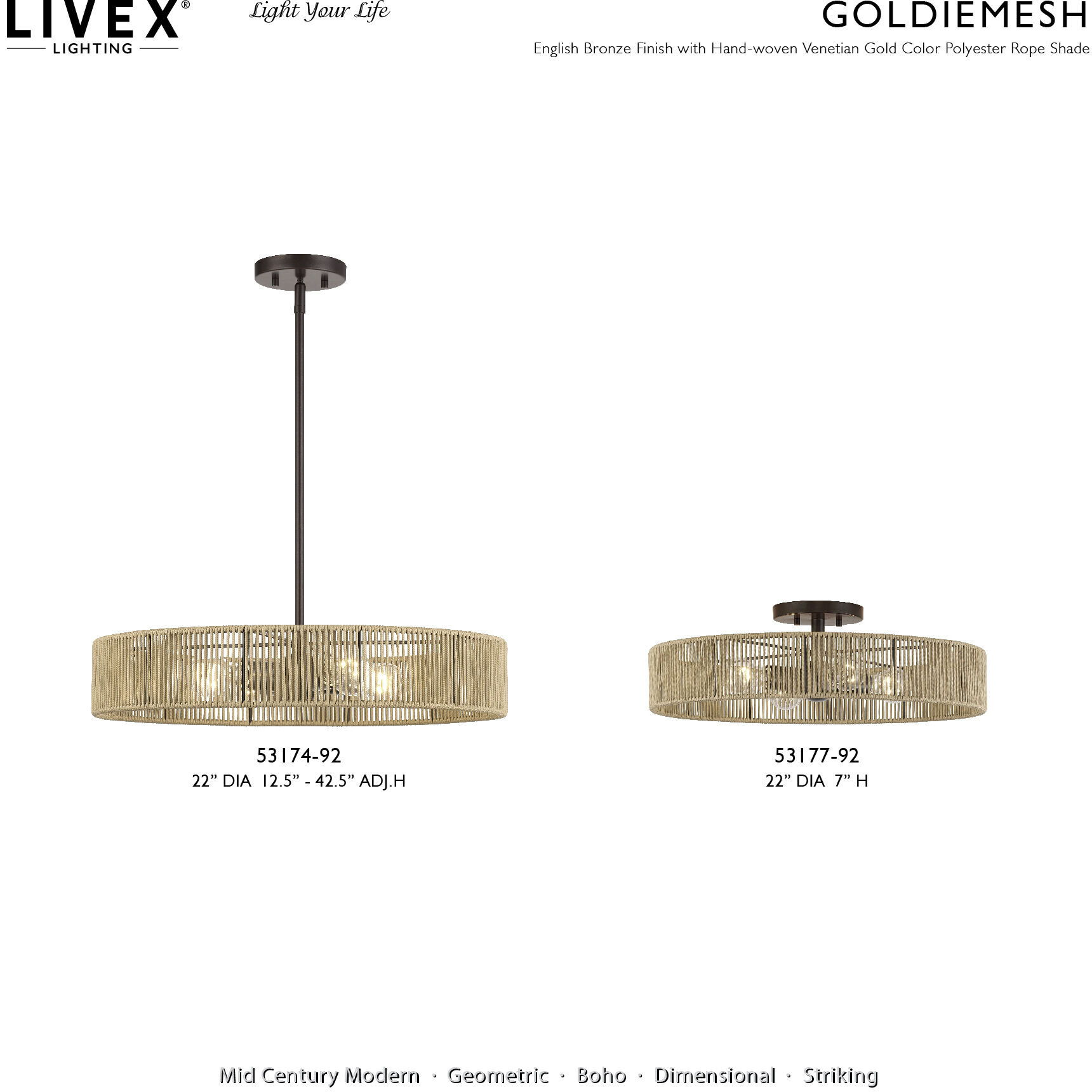 Goldiemesh 4 Light 22 inch English Bronze Semi Flush Mount Ceiling Light, Extra Large