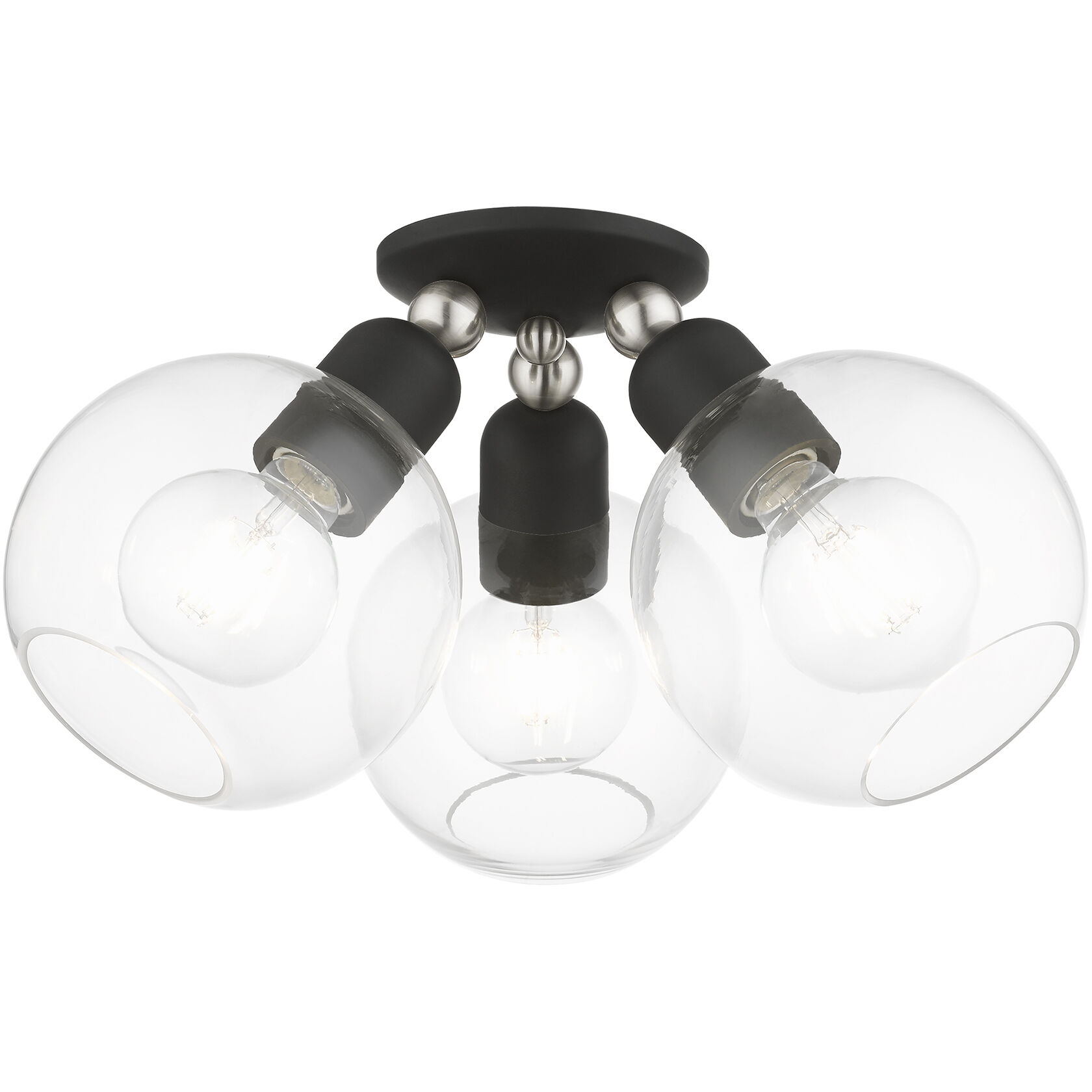 Downtown 3 Light 16 inch Black with Brushed Nickel Accents Semi-Flush Ceiling Light, Sphere
