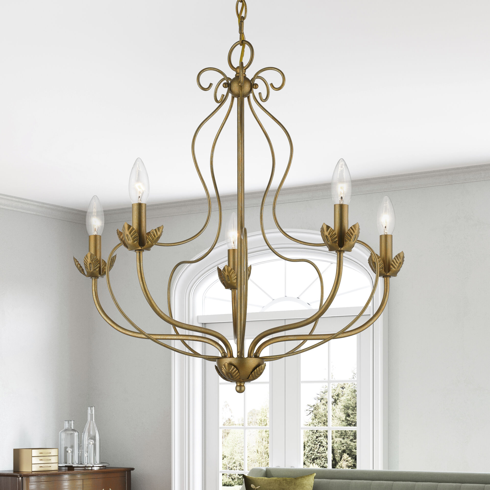 Katarina 5 Light 23 inch Antique Gold Leaf Chandelier Ceiling Light