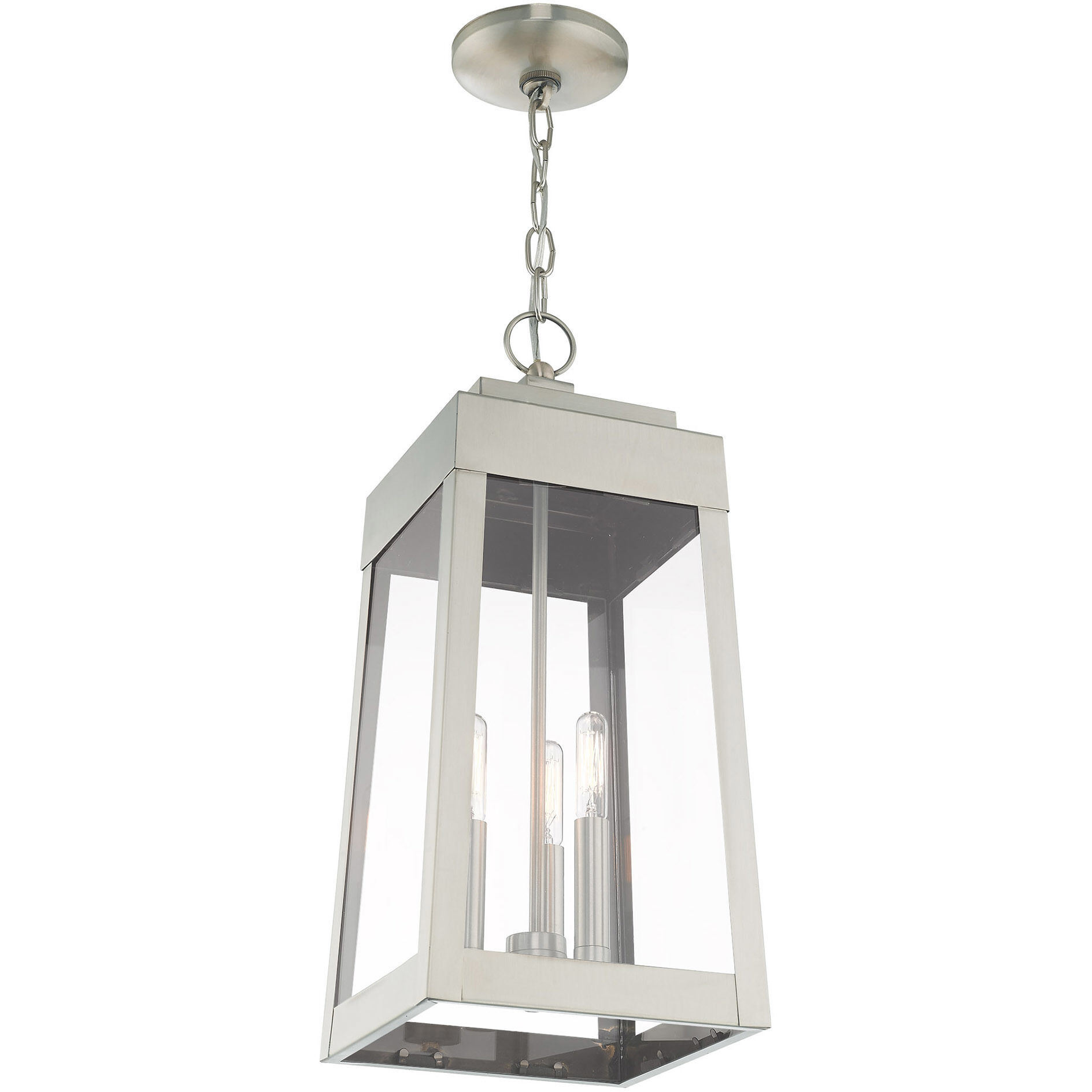 Oslo 3 Light 8 inch Brushed Nickel Outdoor Pendant Lantern