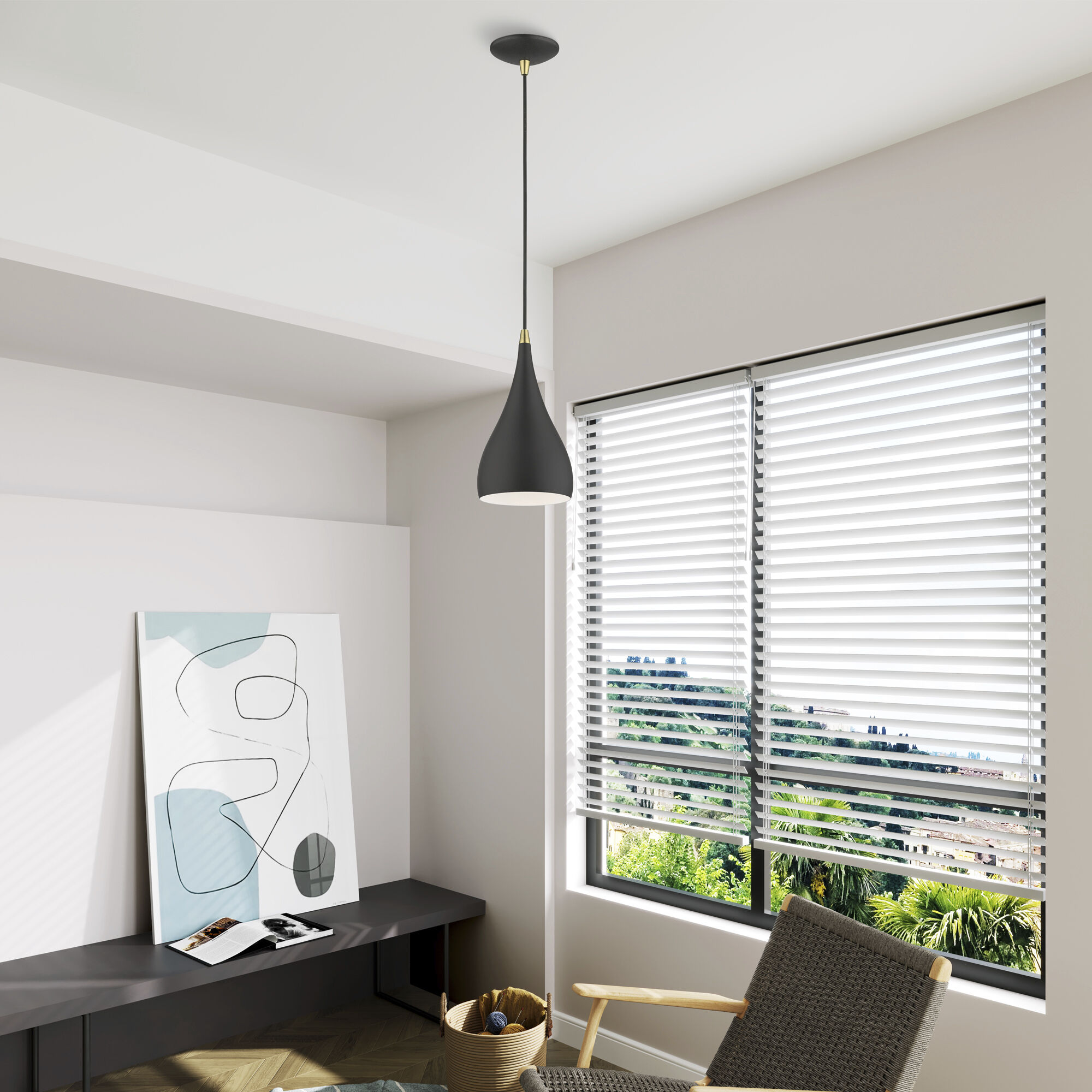 Amador 1 Light 6.25 inch Textured Black with Antique Brass Accents Mini Pendant Ceiling Light