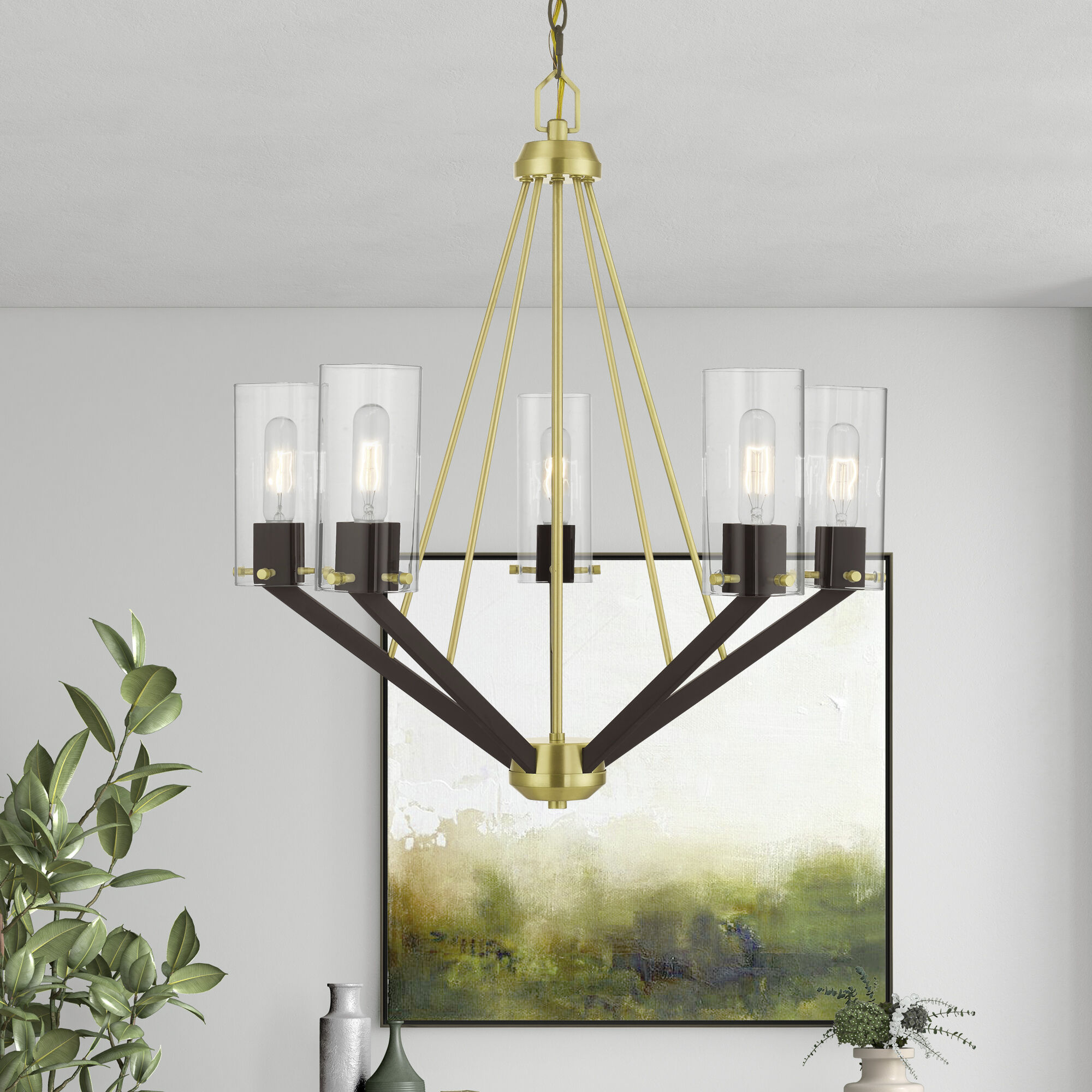 Beckett 5 Light 26 inch Satin Brass & Bronze Chandelier Ceiling Light