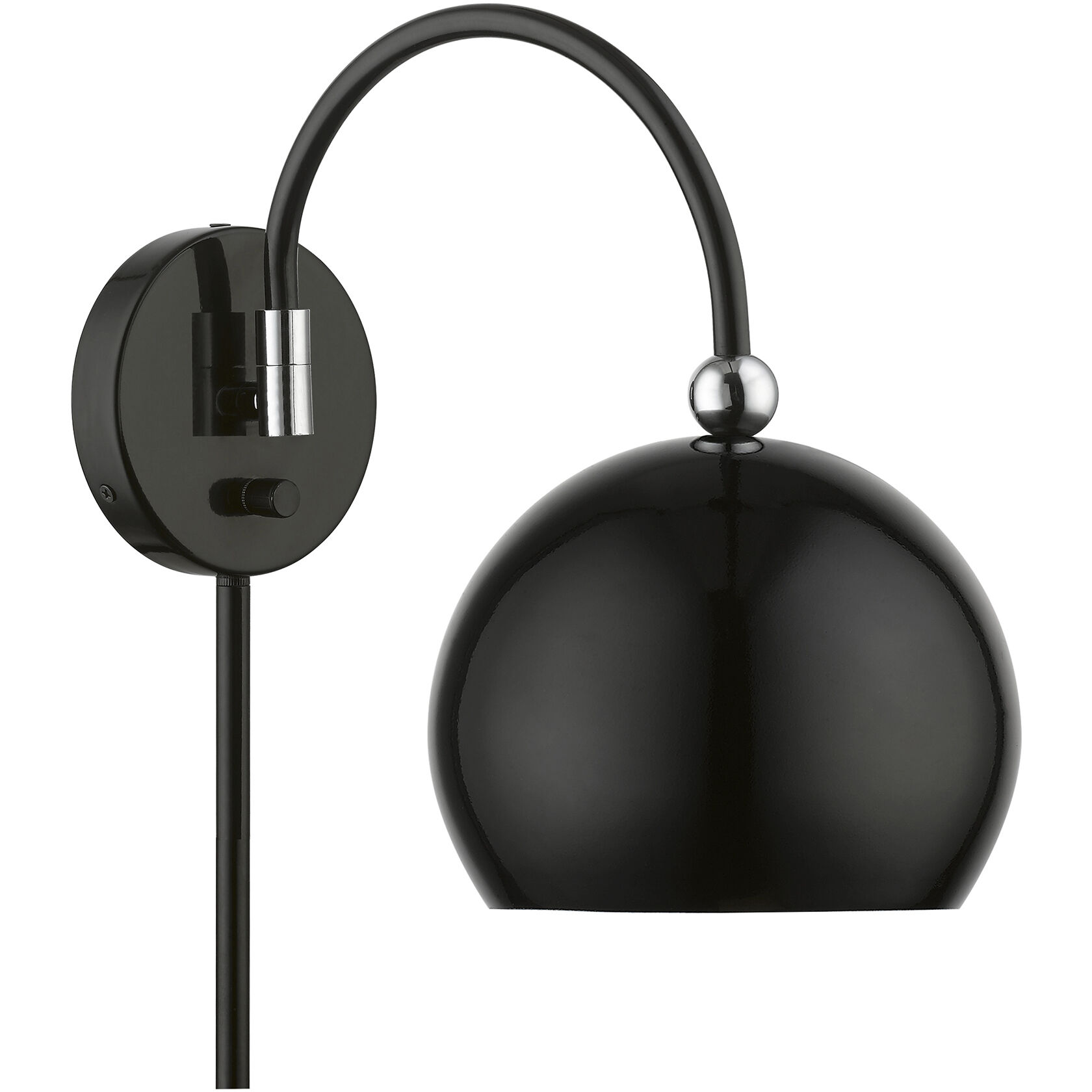 Stockton 15 inch 60.00 watt Shiny Black with Polished Chrome Accents Swing Arm Wall Lamp Wall Light