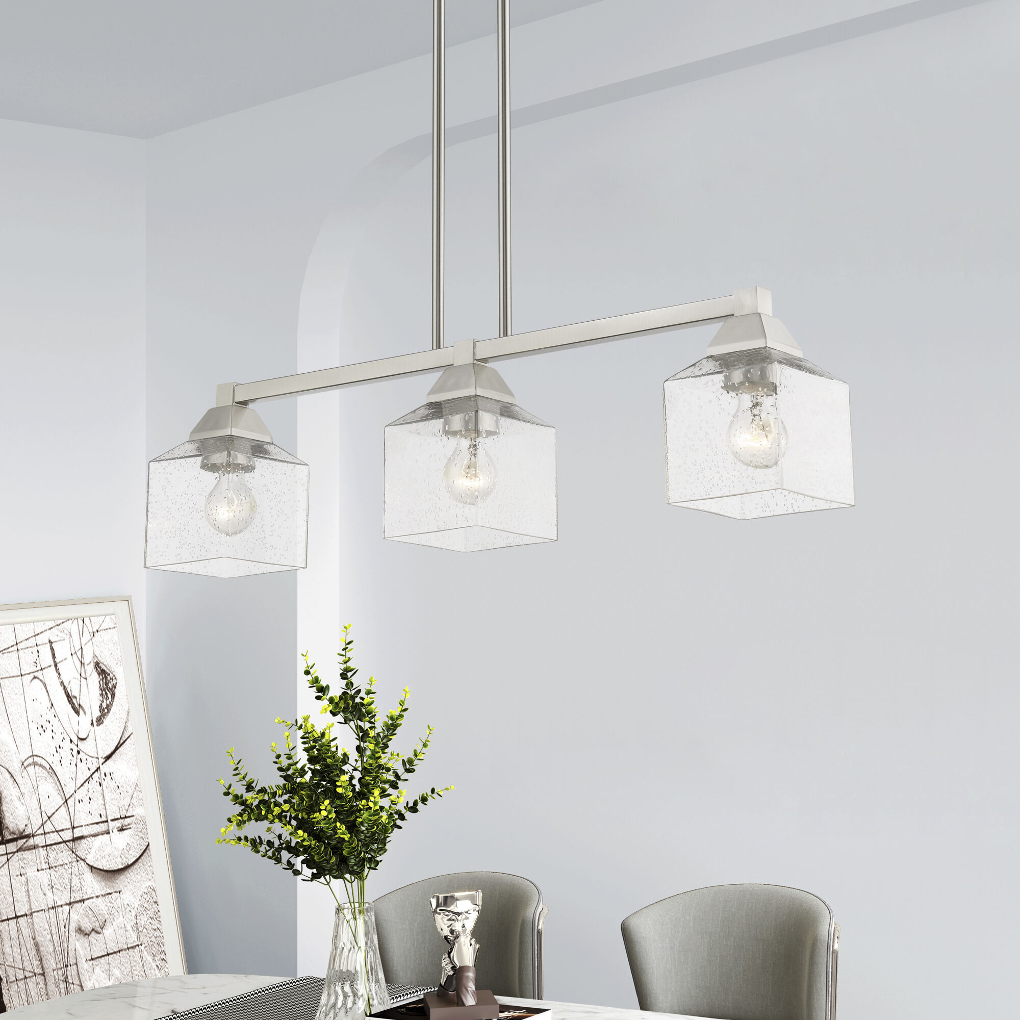 Aragon 3 Light 30 inch Brushed Nickel Linear Chandelier Ceiling Light