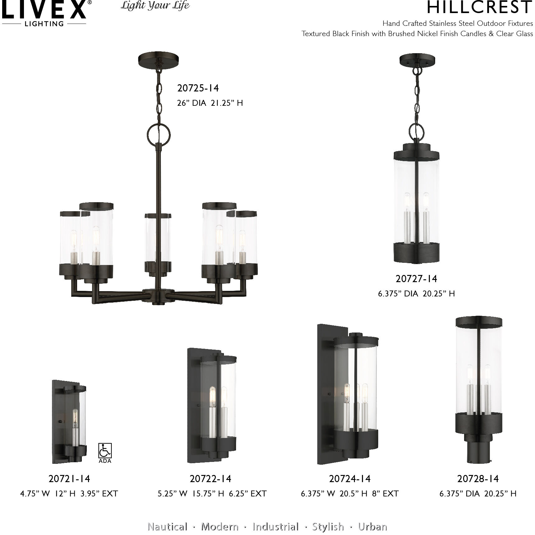 Hillcrest 5 Light 26 inch Textured Black Outdoor Chandelier