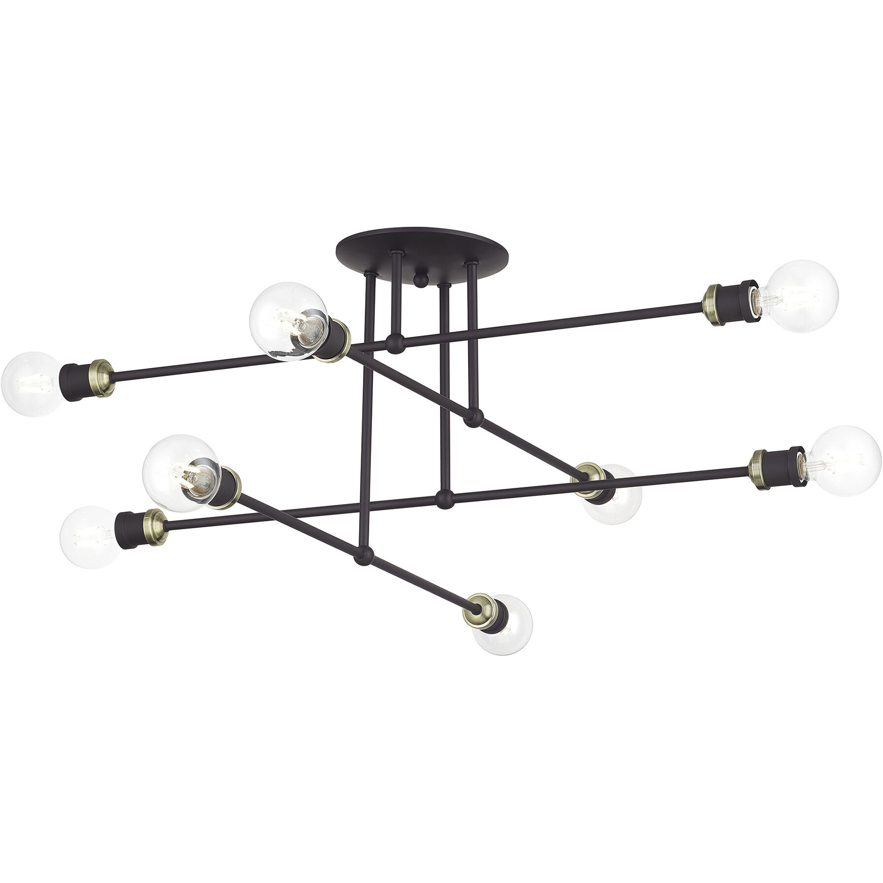 Delacroix 8 Light 35 inch Bronze with Antique Brass Accents Semi-Flush Ceiling Light