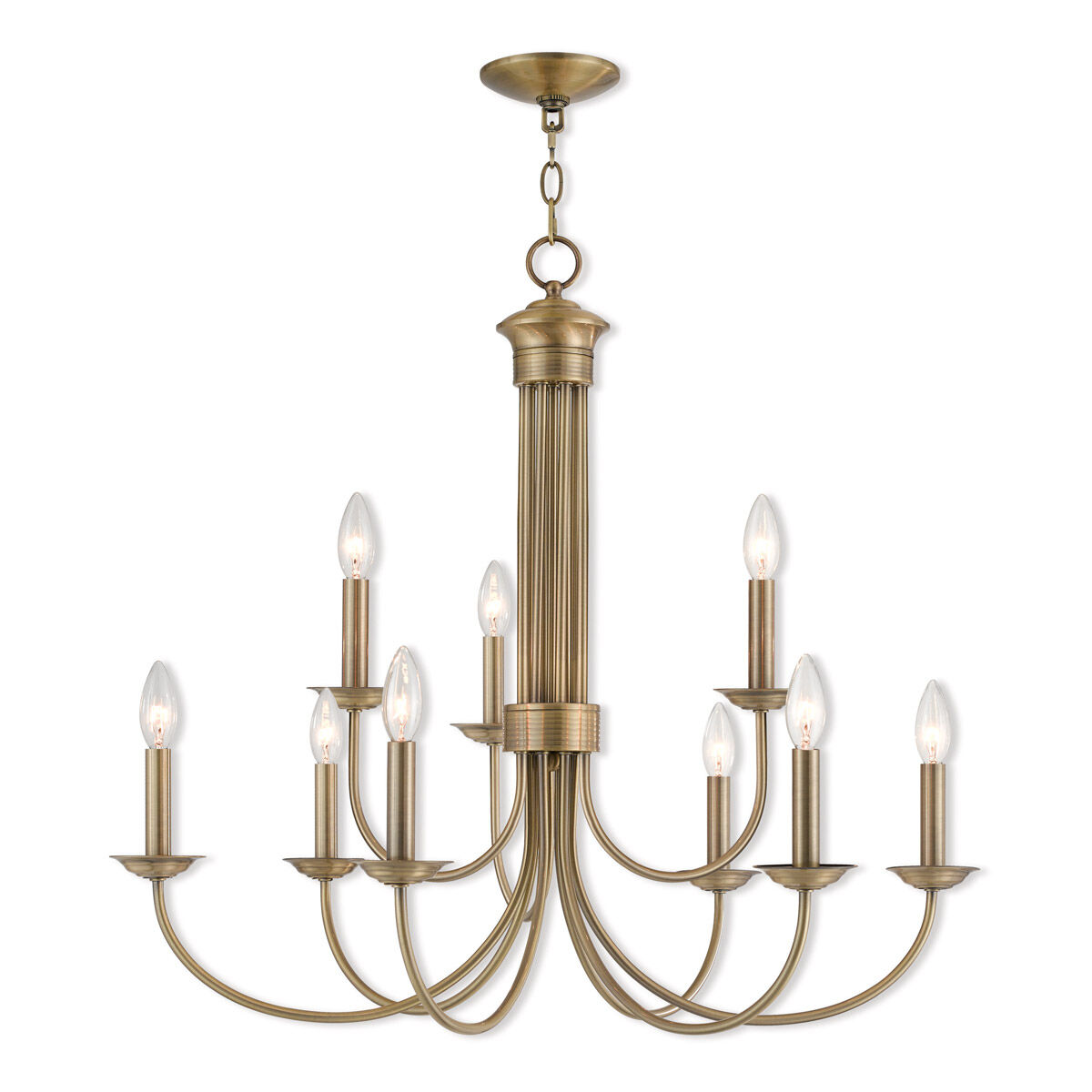 Estate 9 Light 30 inch Antique Brass Chandelier Ceiling Light