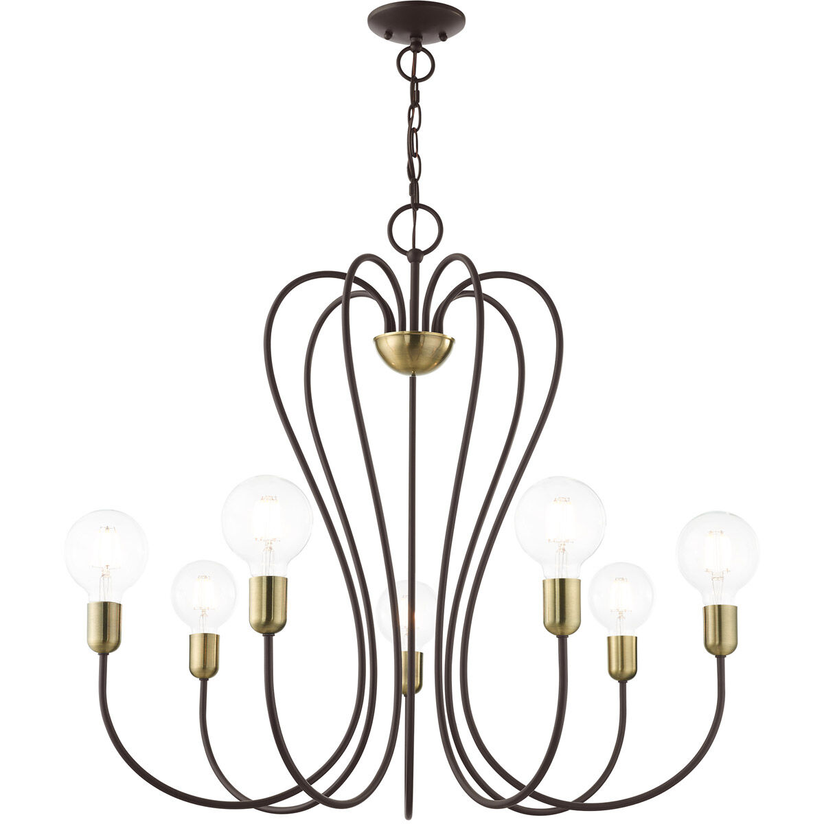 Lucerne 7 Light 30 inch Bronze with Antique Brass Accents Chandelier Ceiling Light