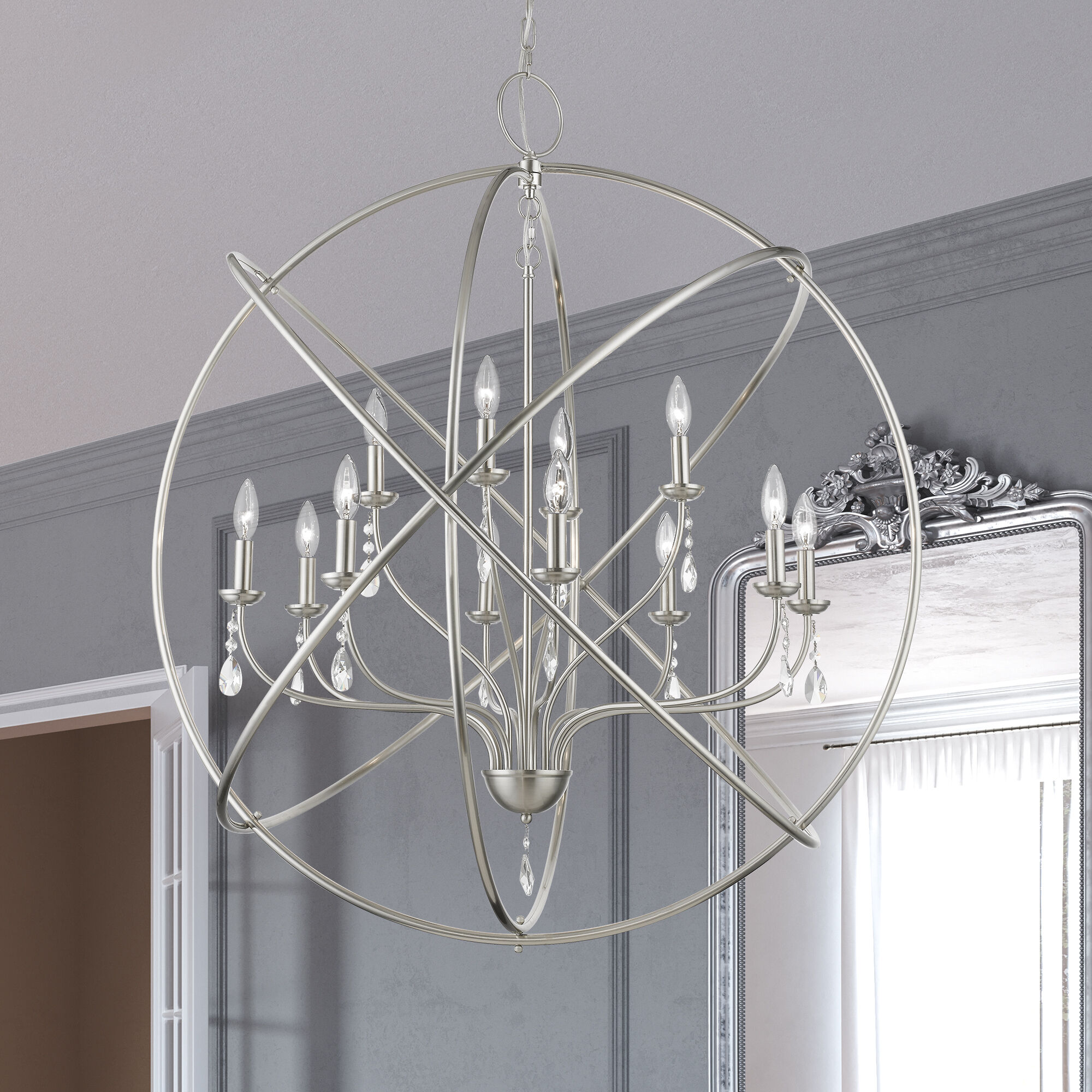 Aria 12 Light 40 inch Brushed Nickel Grande Foyer Chandelier Ceiling Light
