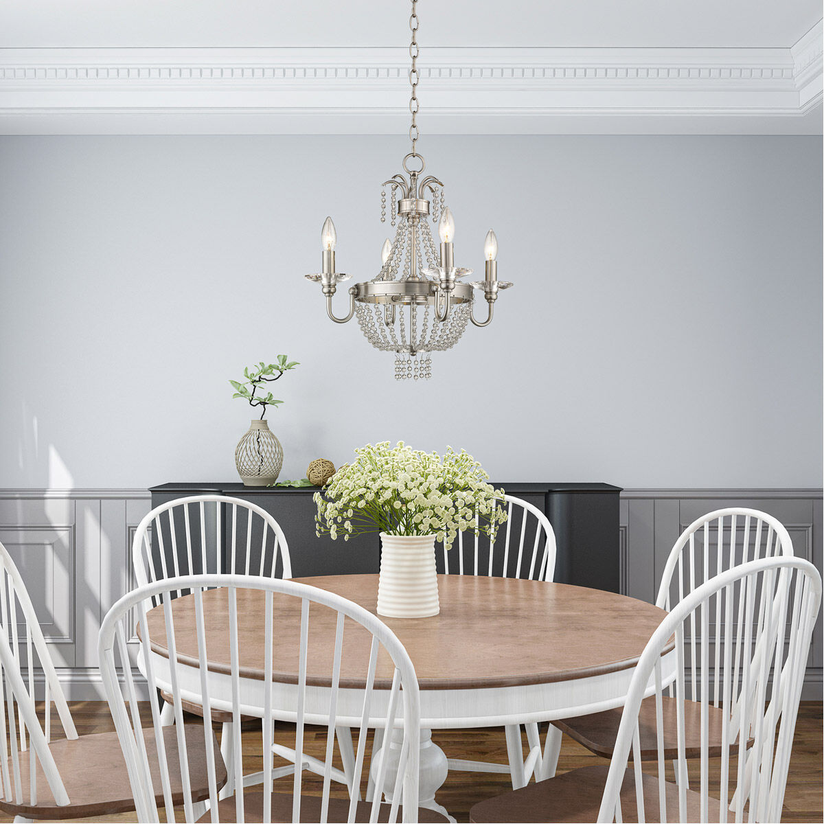 Valentina 4 Light 18 inch Brushed Nickel Convertible Mini Chandelier/Ceiling Mount Ceiling Light