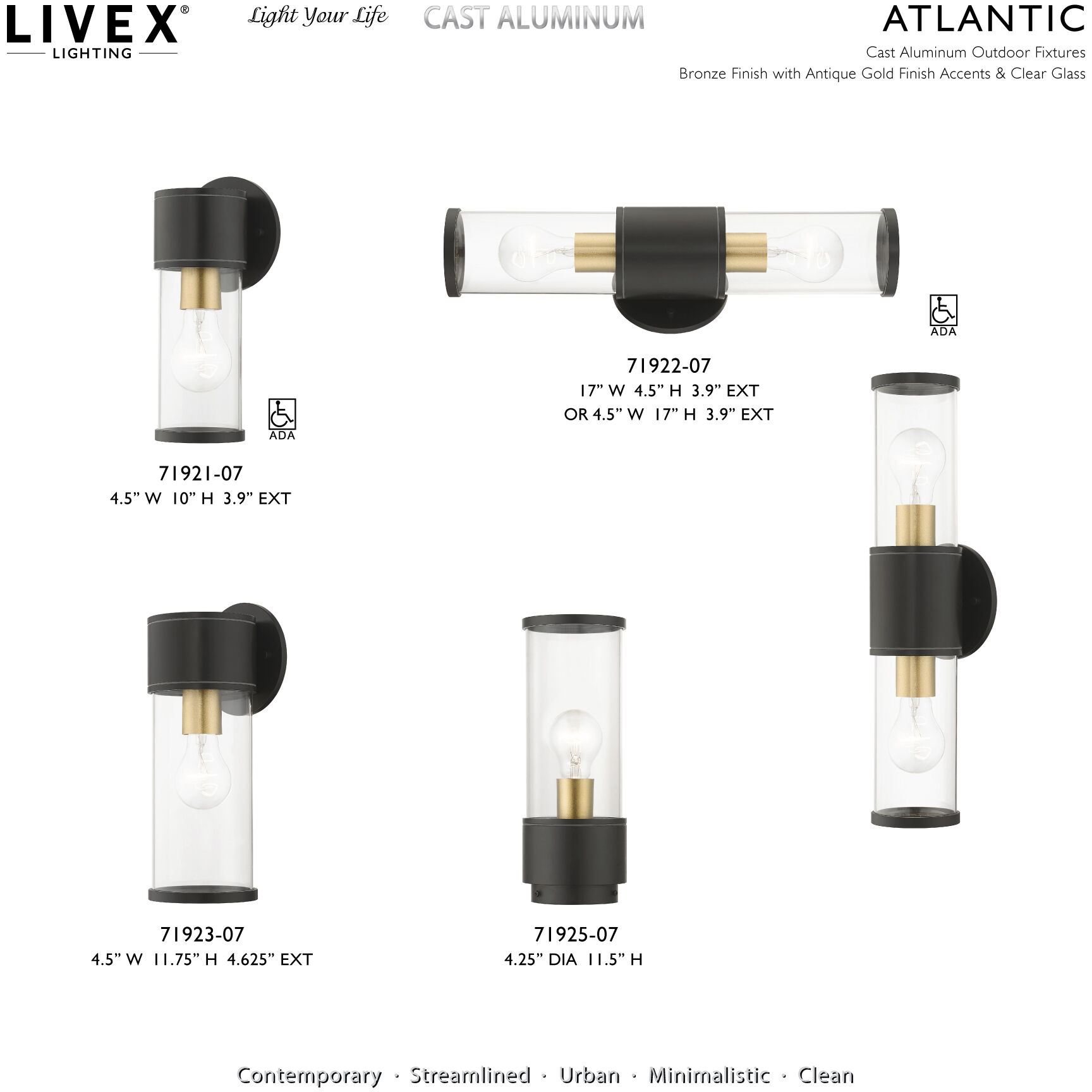 Atlantic 1 Light 4.5 inch Bronze with Antique Gold Finish Accents Outdoor Medium Wall Lantern Wall Light