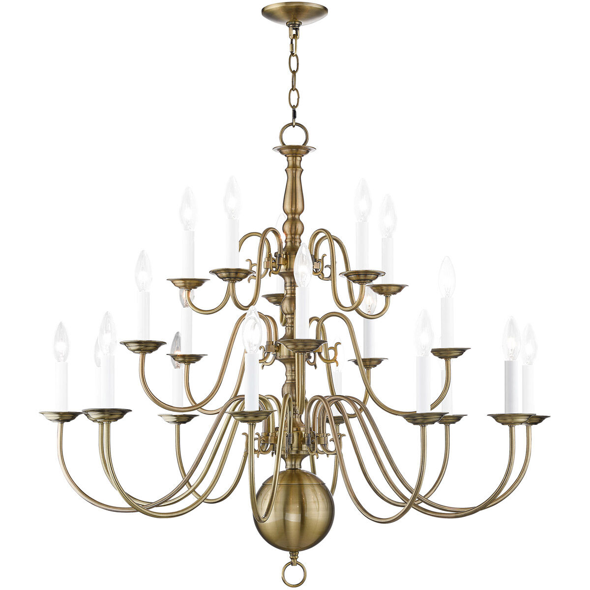 Williamsburgh 20 Light 36 inch Antique Brass Foyer Chandelier Ceiling Light