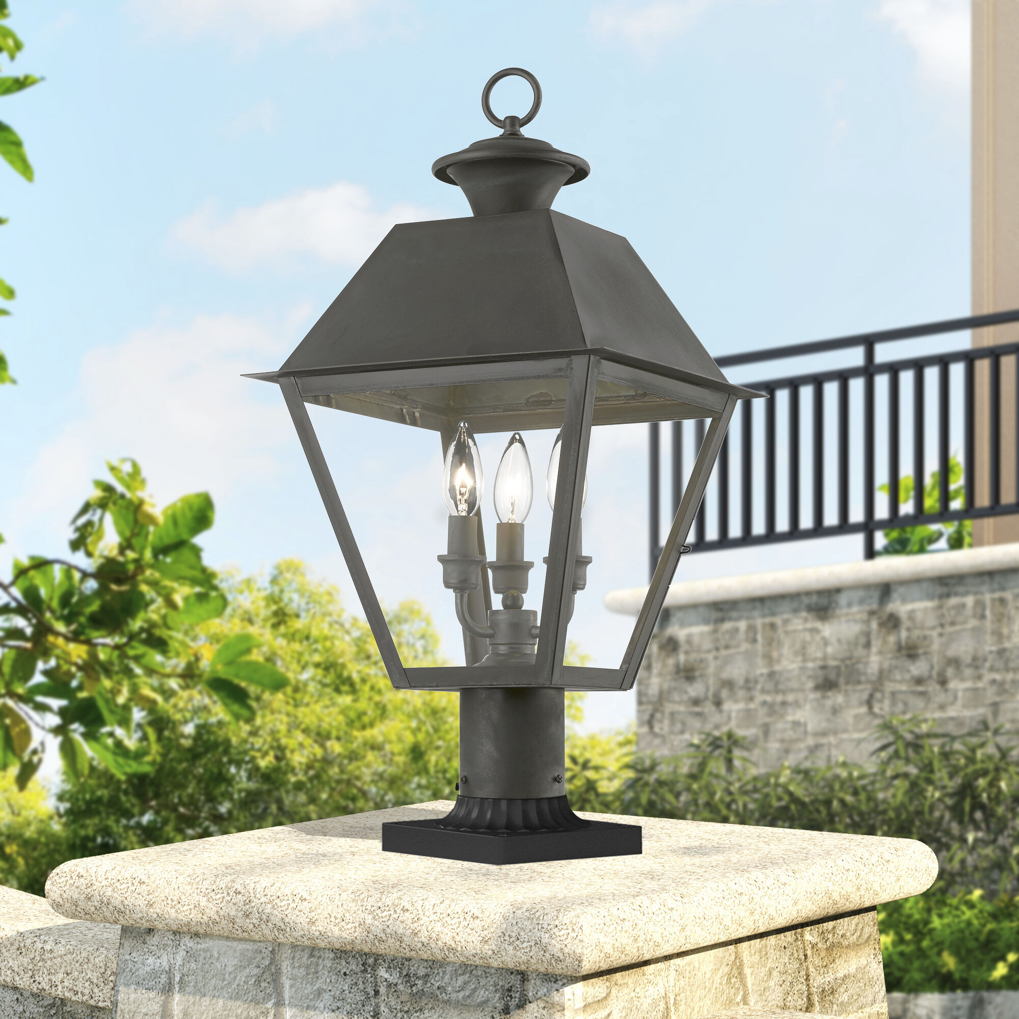 Wentworth 3 Light 22 inch Charcoal Outdoor Post Top Lantern, Large