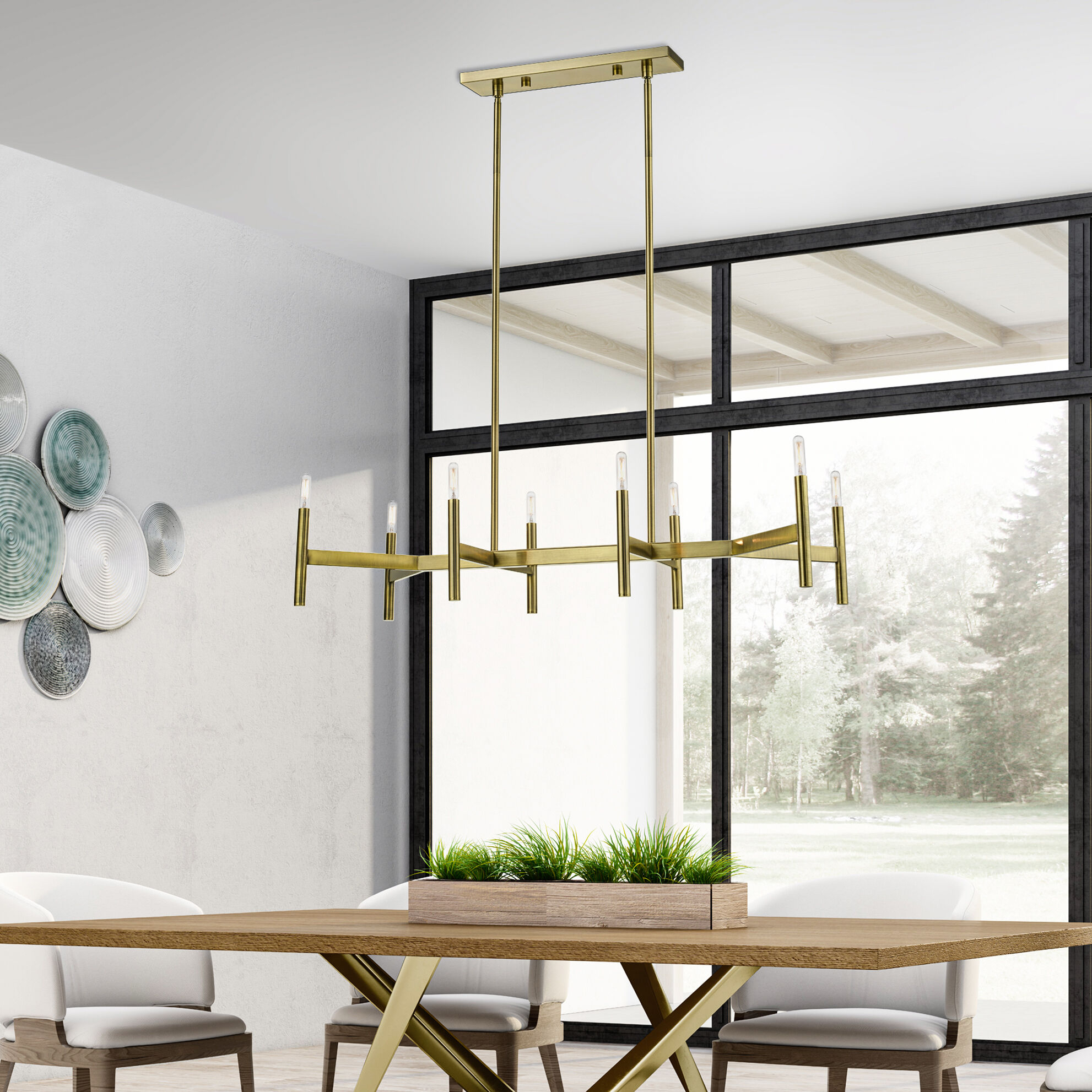 Copenhagen 8 Light 40 inch Antique Brass Linear Chandelier Ceiling Light