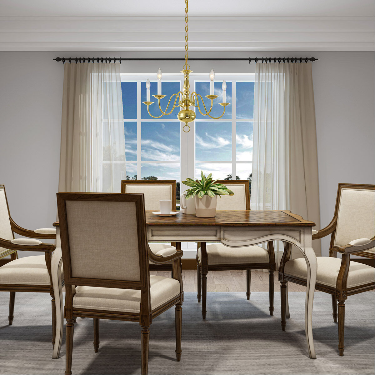 Williamsburgh 5 Light 24 inch Polished Brass Chandelier Ceiling Light