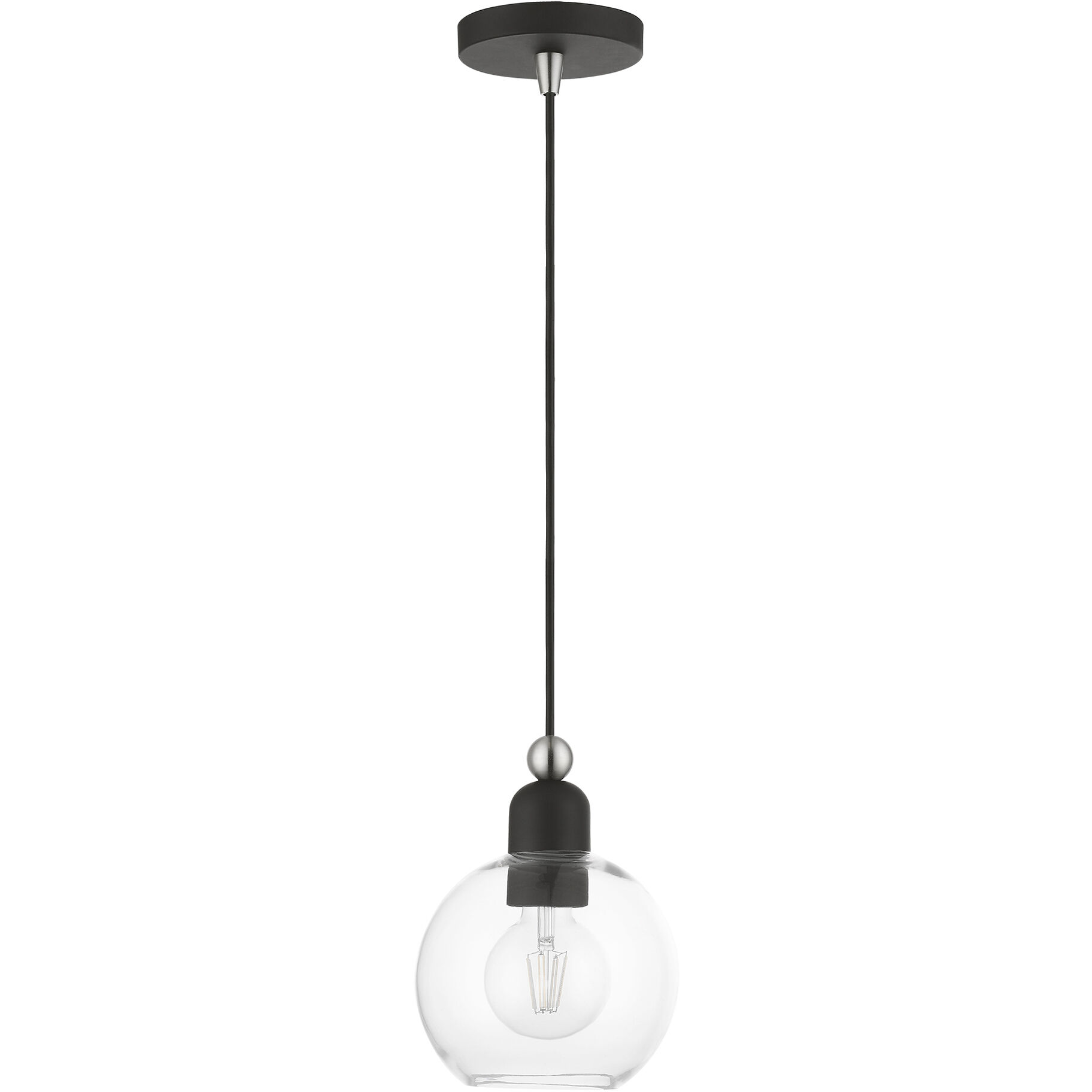 Downtown 1 Light 6.5 inch Black with Brushed Nickel Accents Mini Pendant Ceiling Light, Sphere
