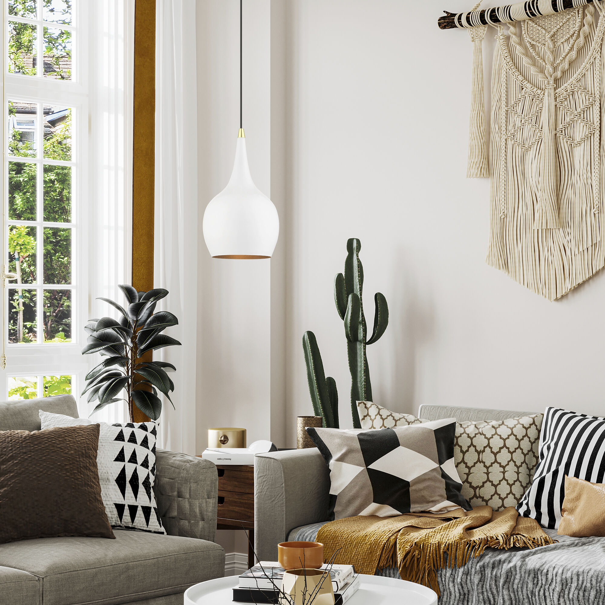 Andes 1 Light 8 inch Shiny White with Polished Brass Accents Mini Pendant Ceiling Light