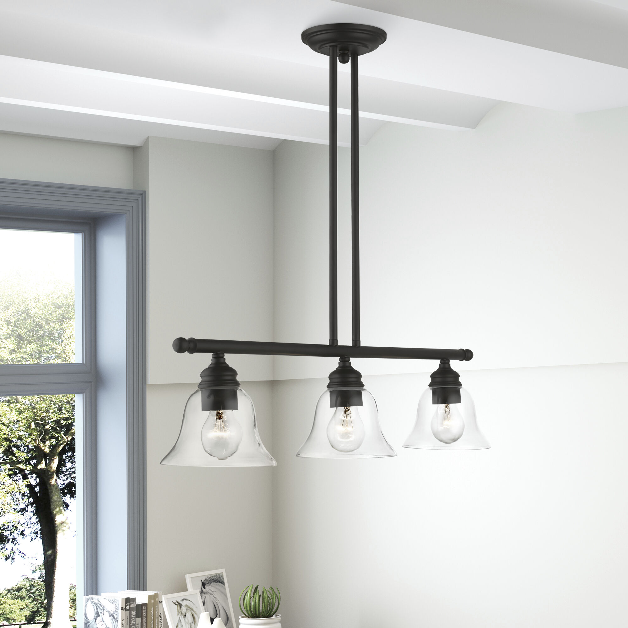 Moreland 3 Light 30 inch Black Linear Chandelier Ceiling Light