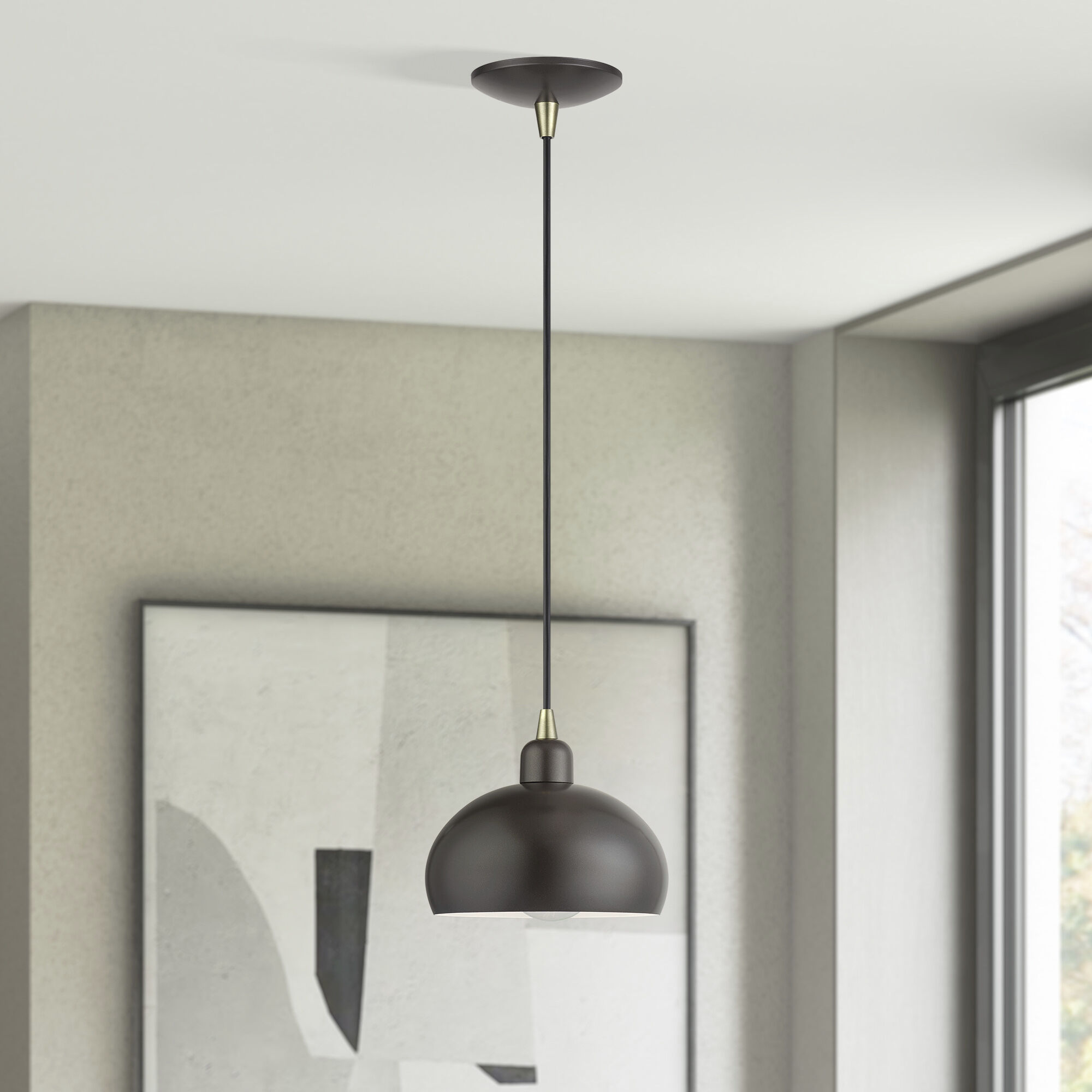 Domma 1 Light 8 inch English Bronze with Antique Brass Accents Mini Pendant Ceiling Light