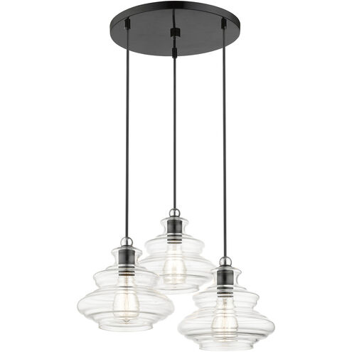 Everett 3 Light 20 inch Shiny Black with Chrome Finish Accents Pendant Chandelier Ceiling Light