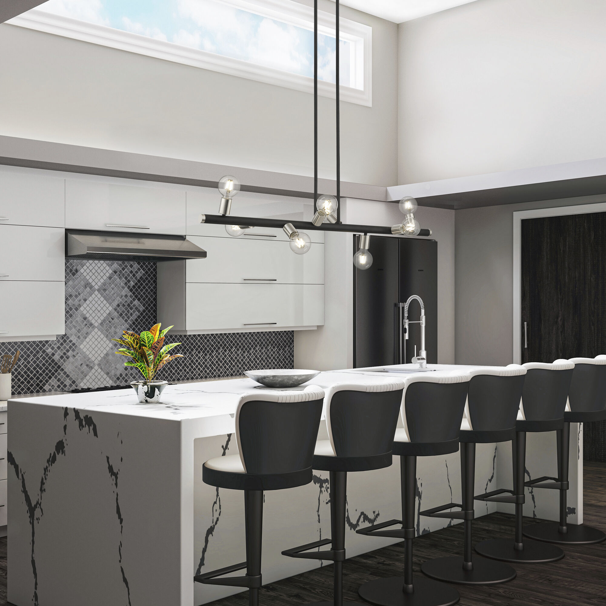 Bannister 8 Light 42 inch Black with Brushed Nickel Accents Linear Chandelier Ceiling Light, Large