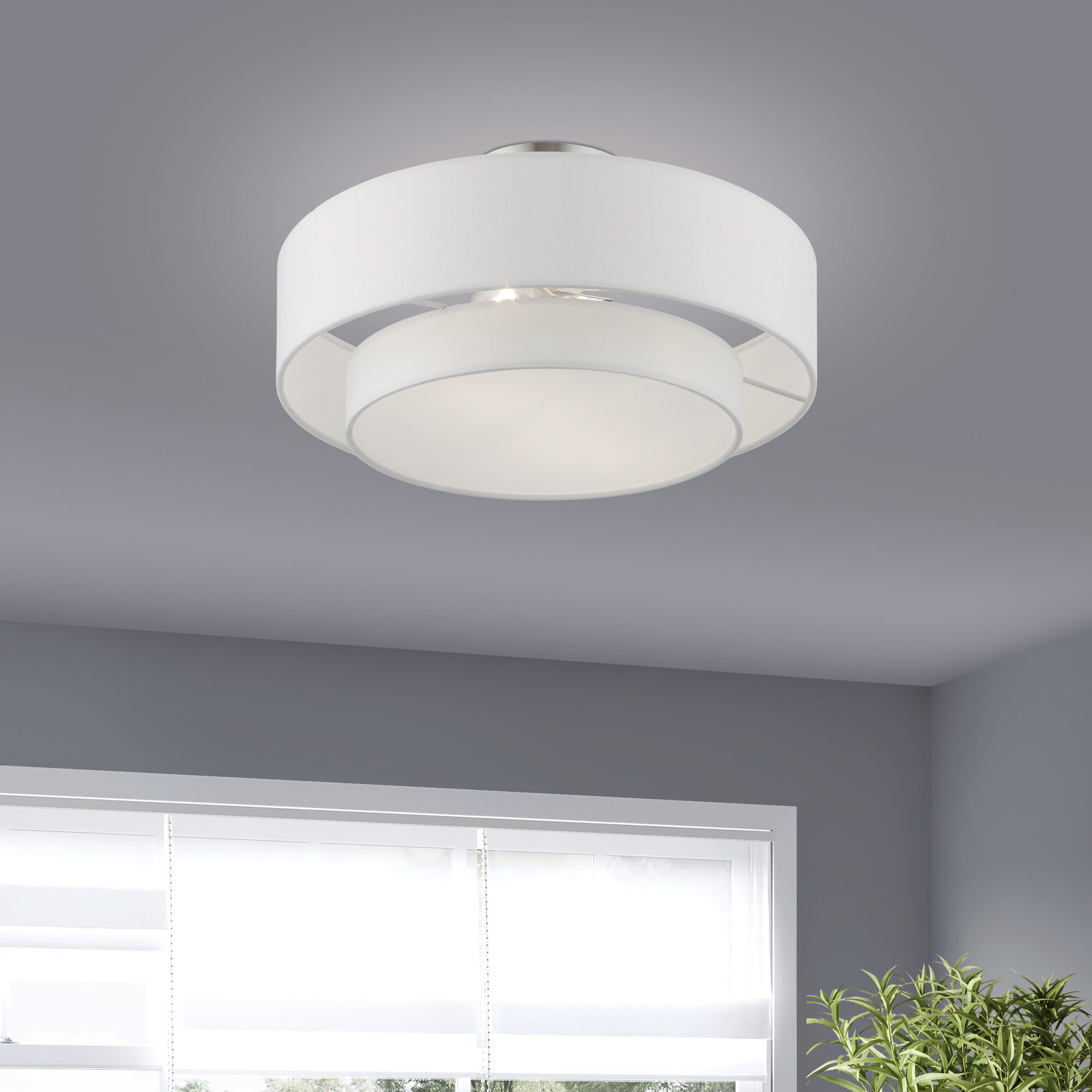 Meridian 2 Light 15 inch Brushed Nickel Semi-Flush Ceiling Light
