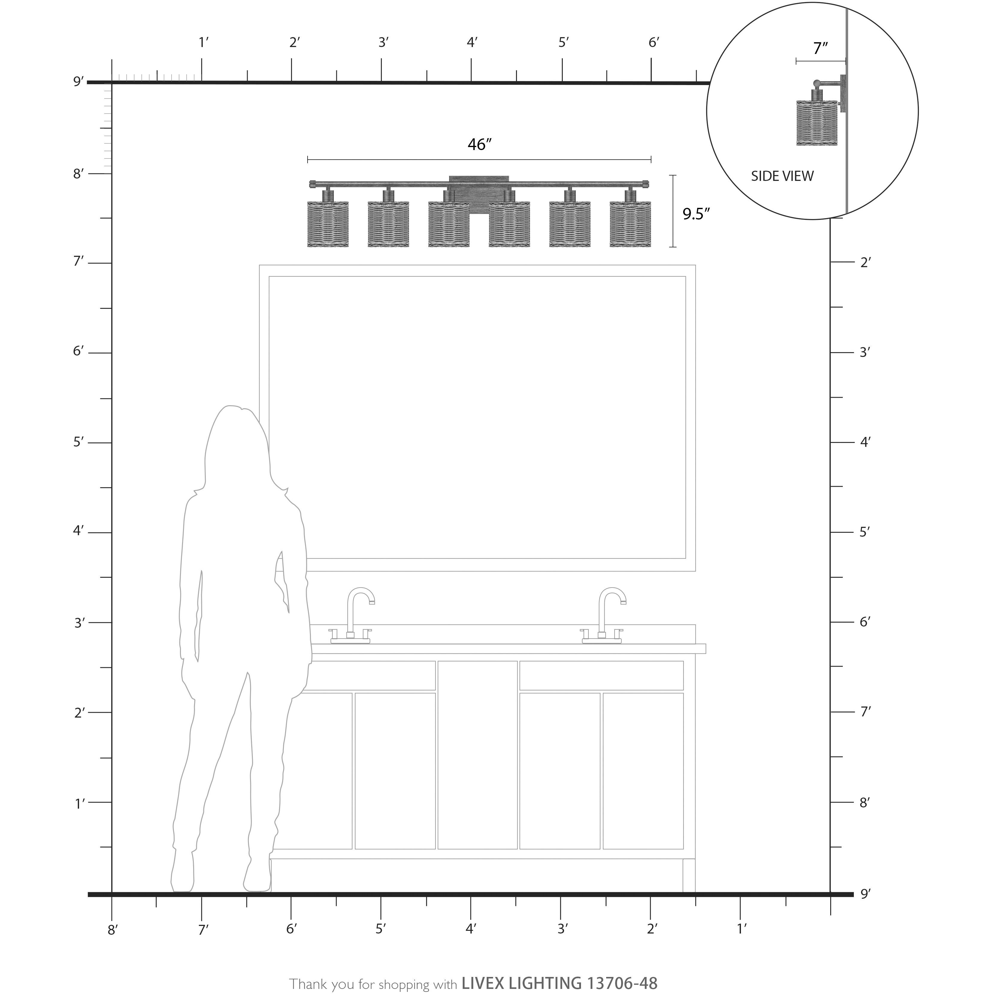Weavington 6 Light 46 inch Antique Gold Leaf Vanity Wall Sconce Wall Light